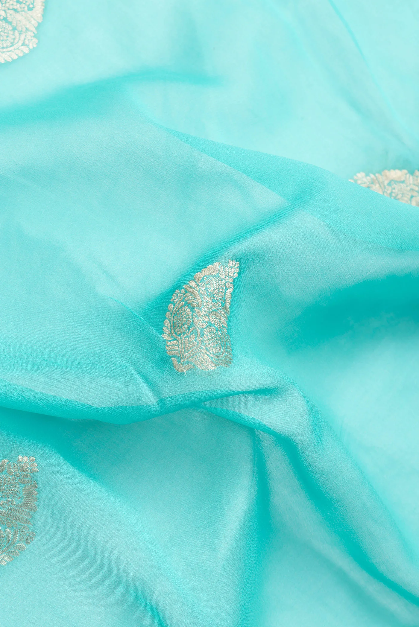 Sky Blue Mysore Georgette Saree - Image 2