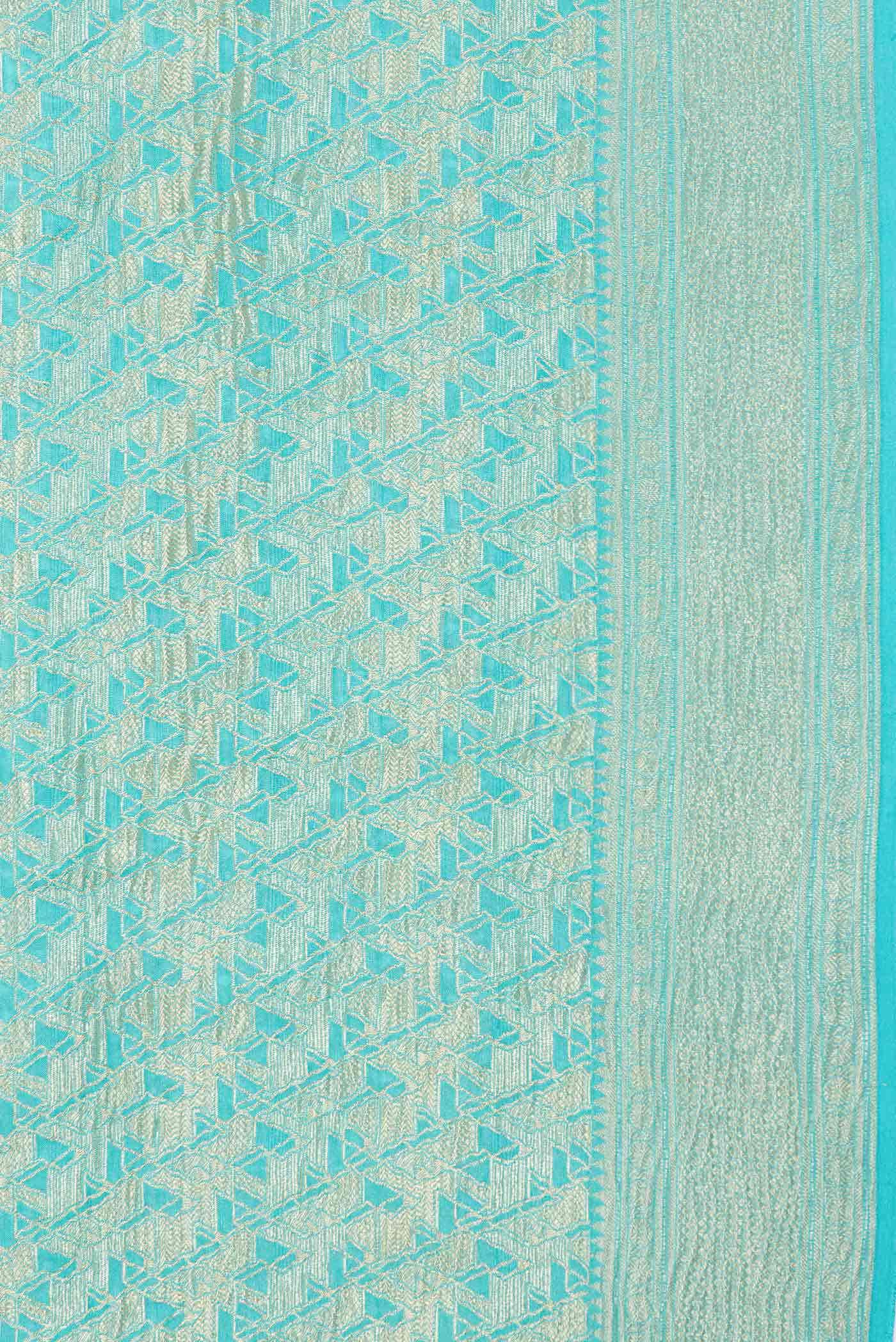 Sky Blue Mysore Crepe Saree - Image 3