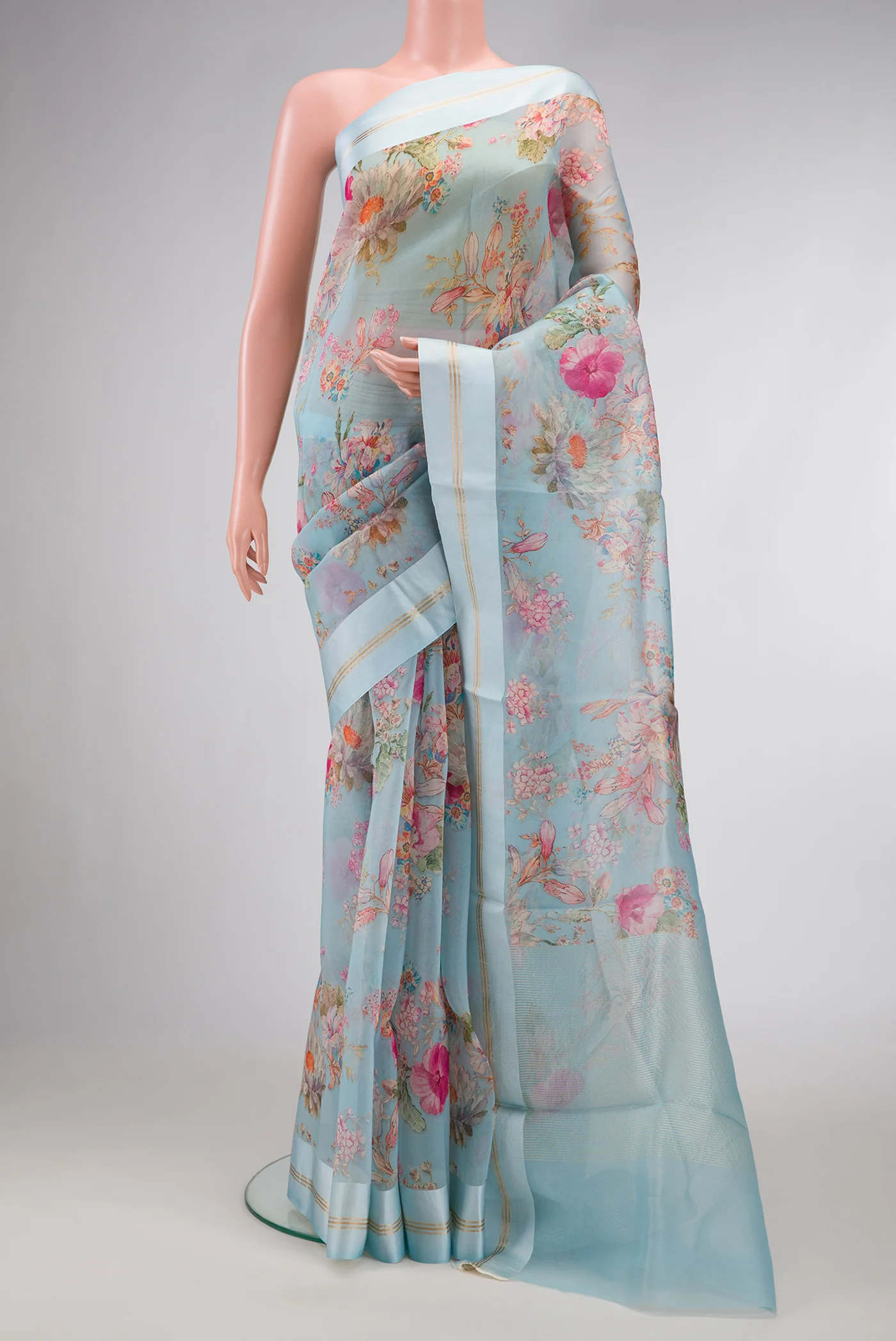 Sky Blue Organza Silk Saree