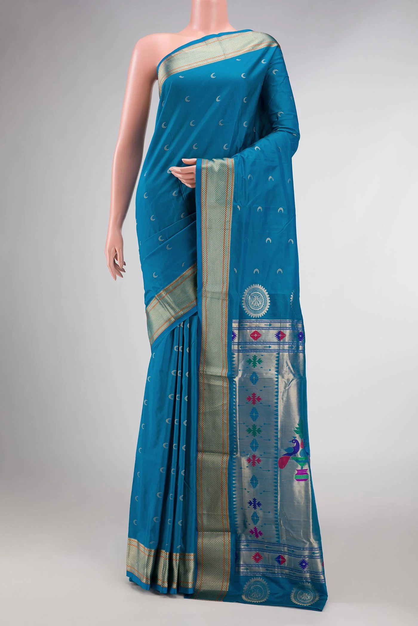 Sky Blue Dual Tone Paithani Silk Saree