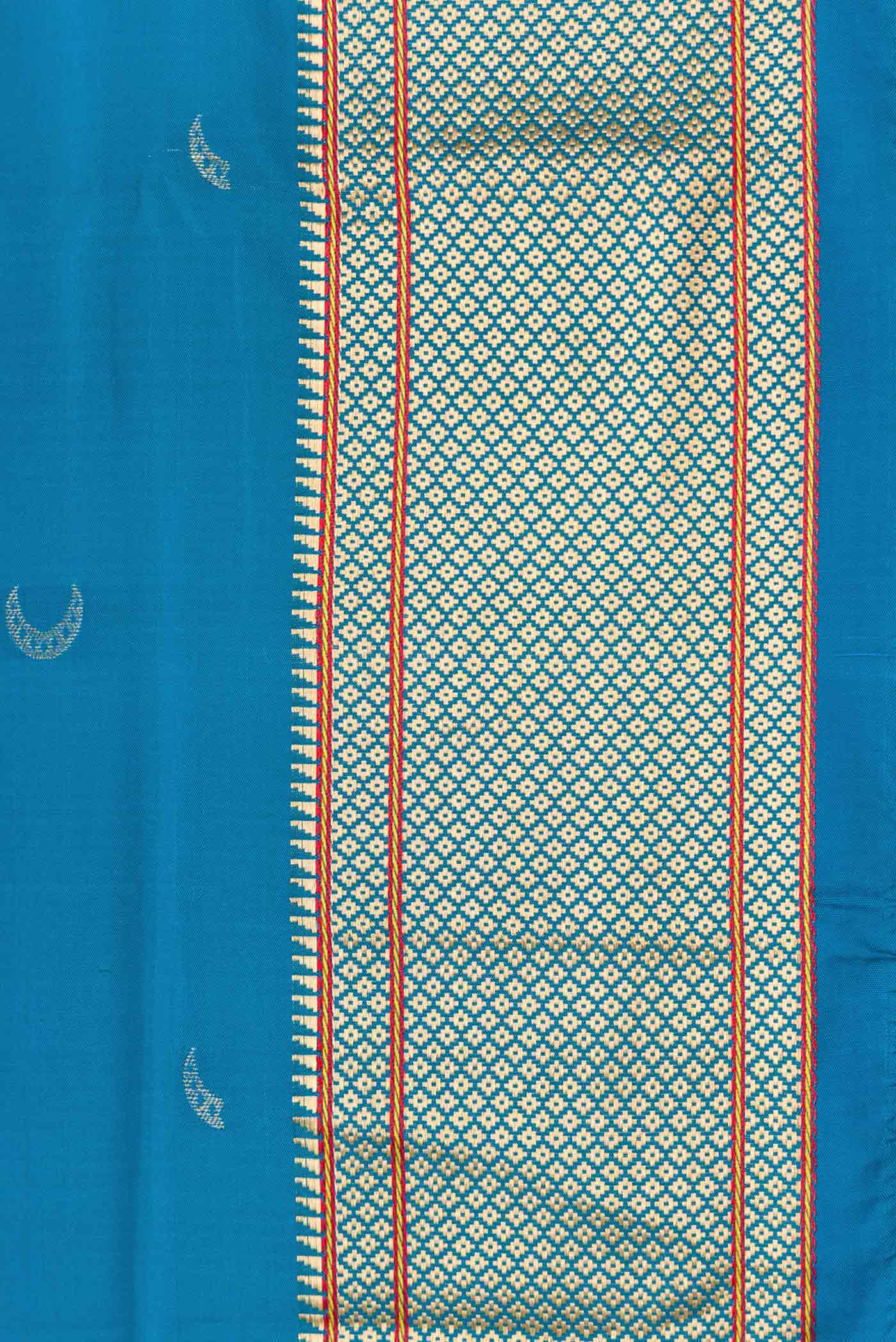 Sky Blue Dual Tone Paithani Silk Saree - Image 3