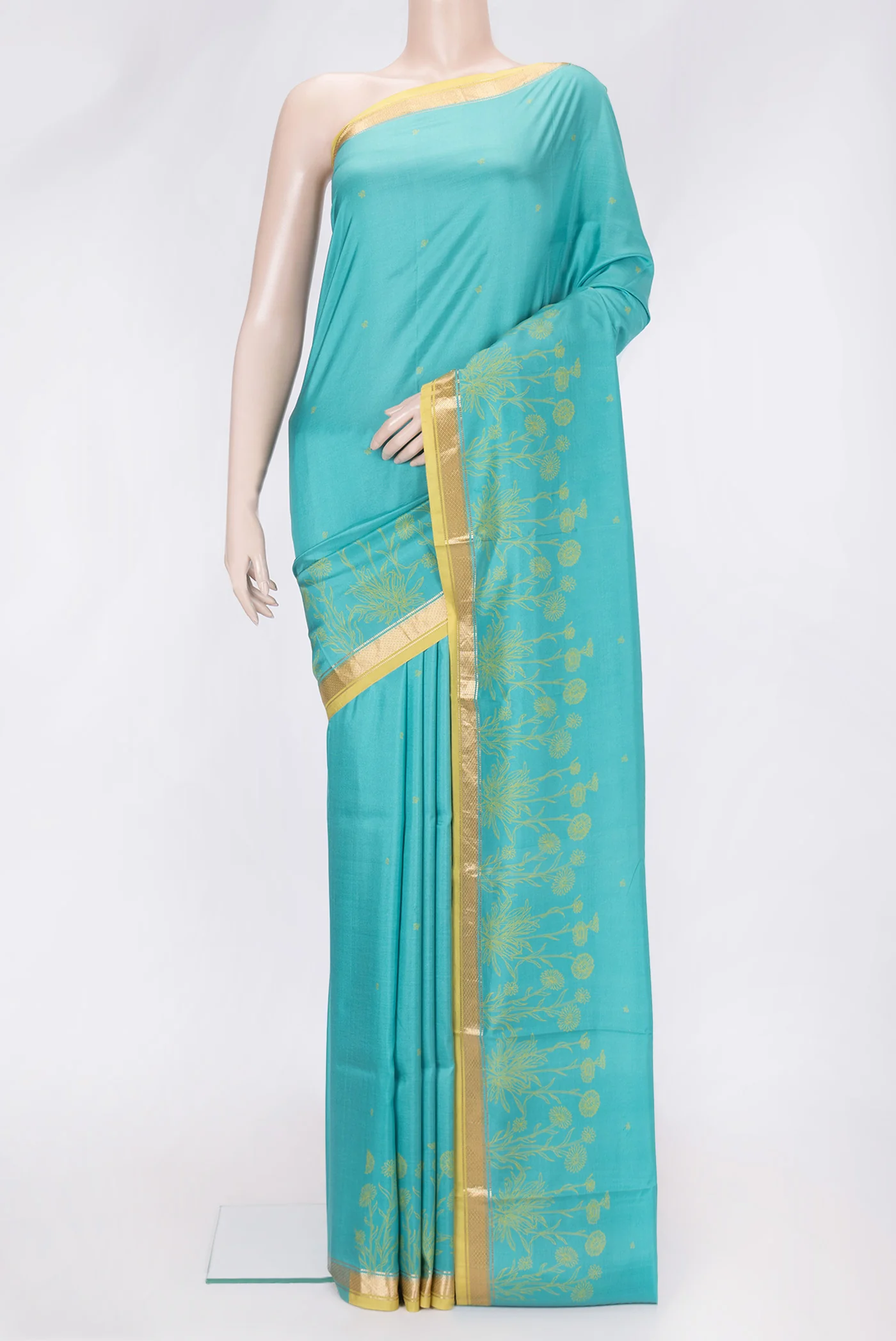 Sky Blue Printed Silk Saree