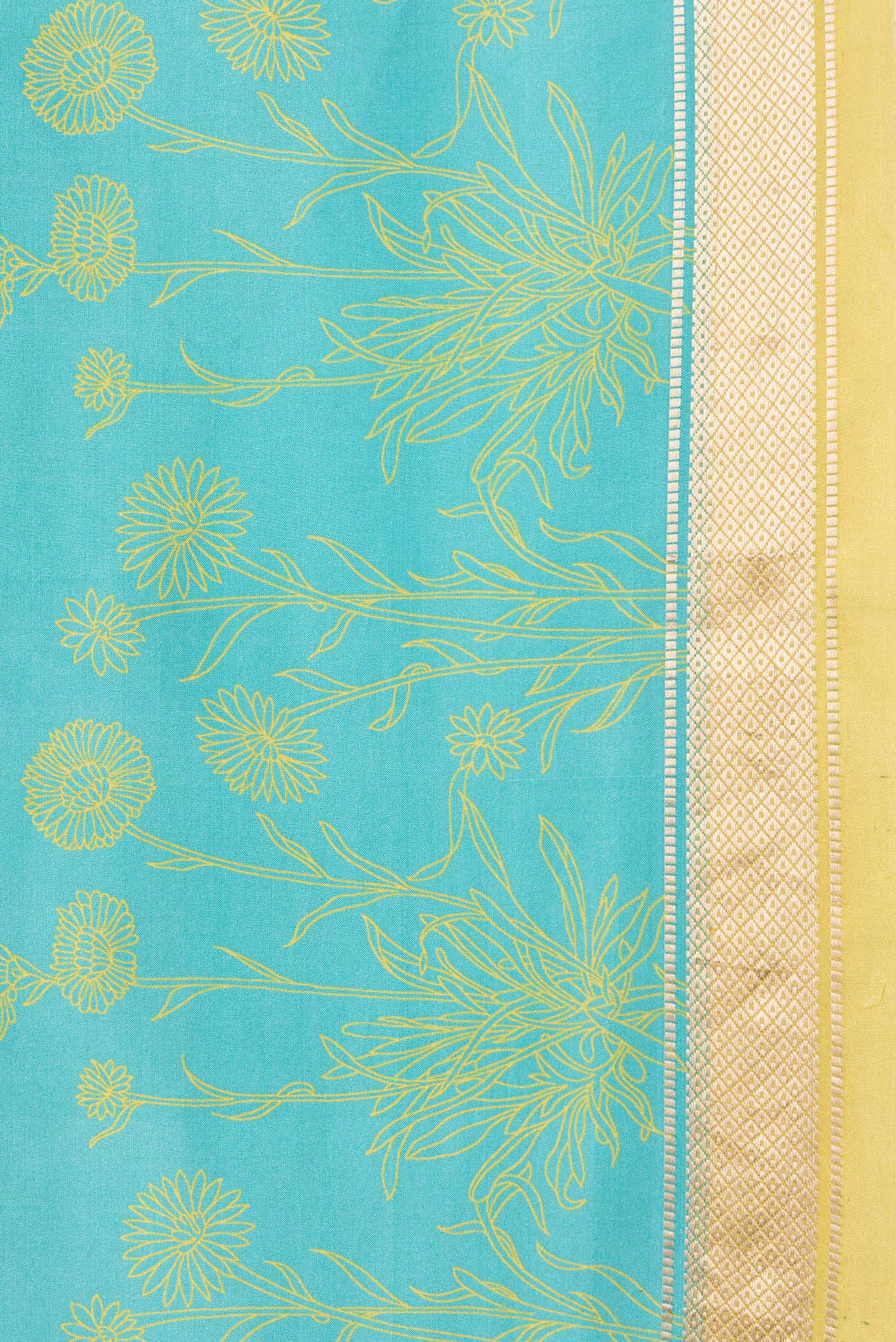 Sky Blue Printed Silk Saree - Image 3