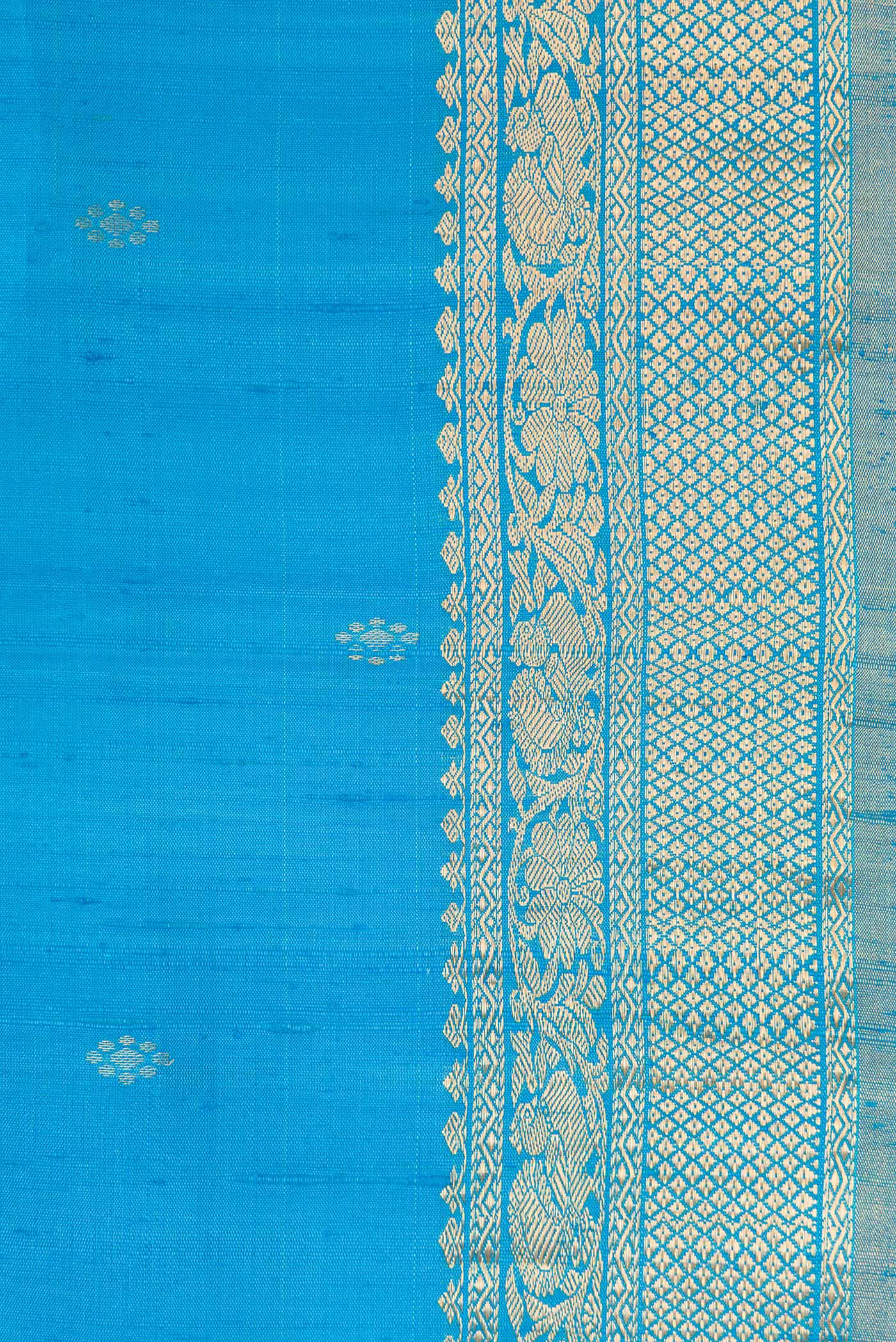Sky Blue Raw Silk Saree - Image 3