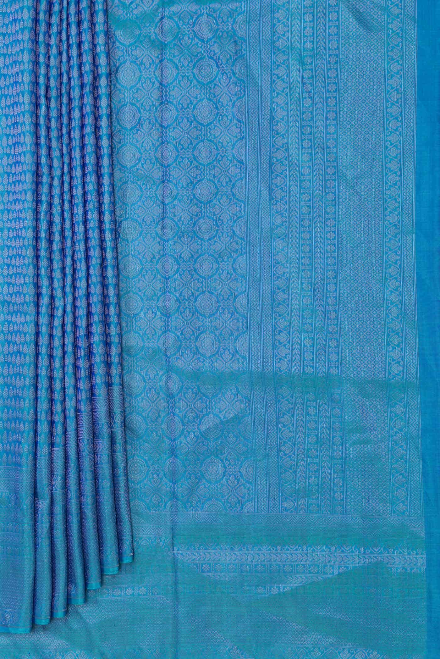 Sky Blue Dual Tone Soft Silk Saree - Image 2