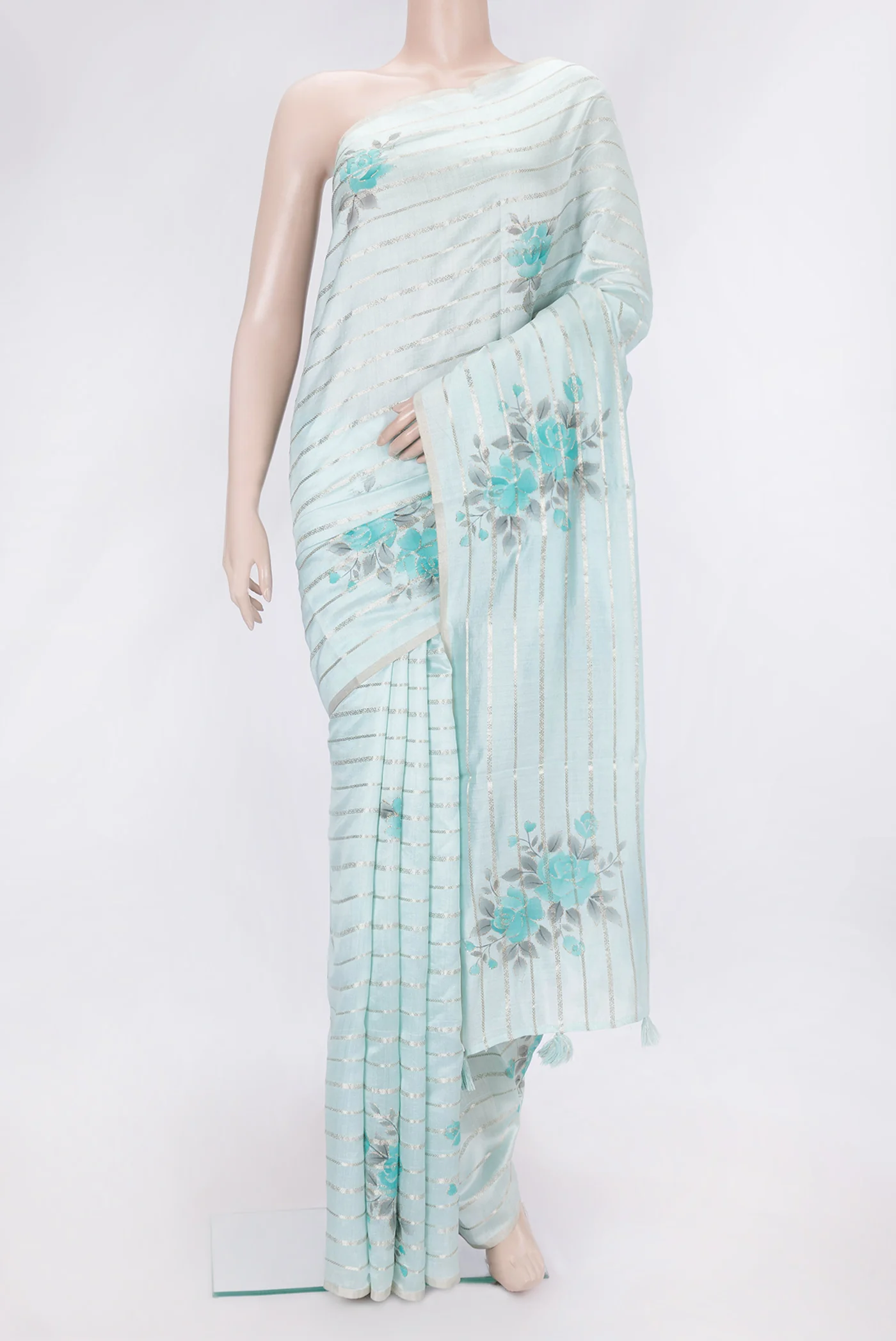 Sky Blue Tussar Silk Saree