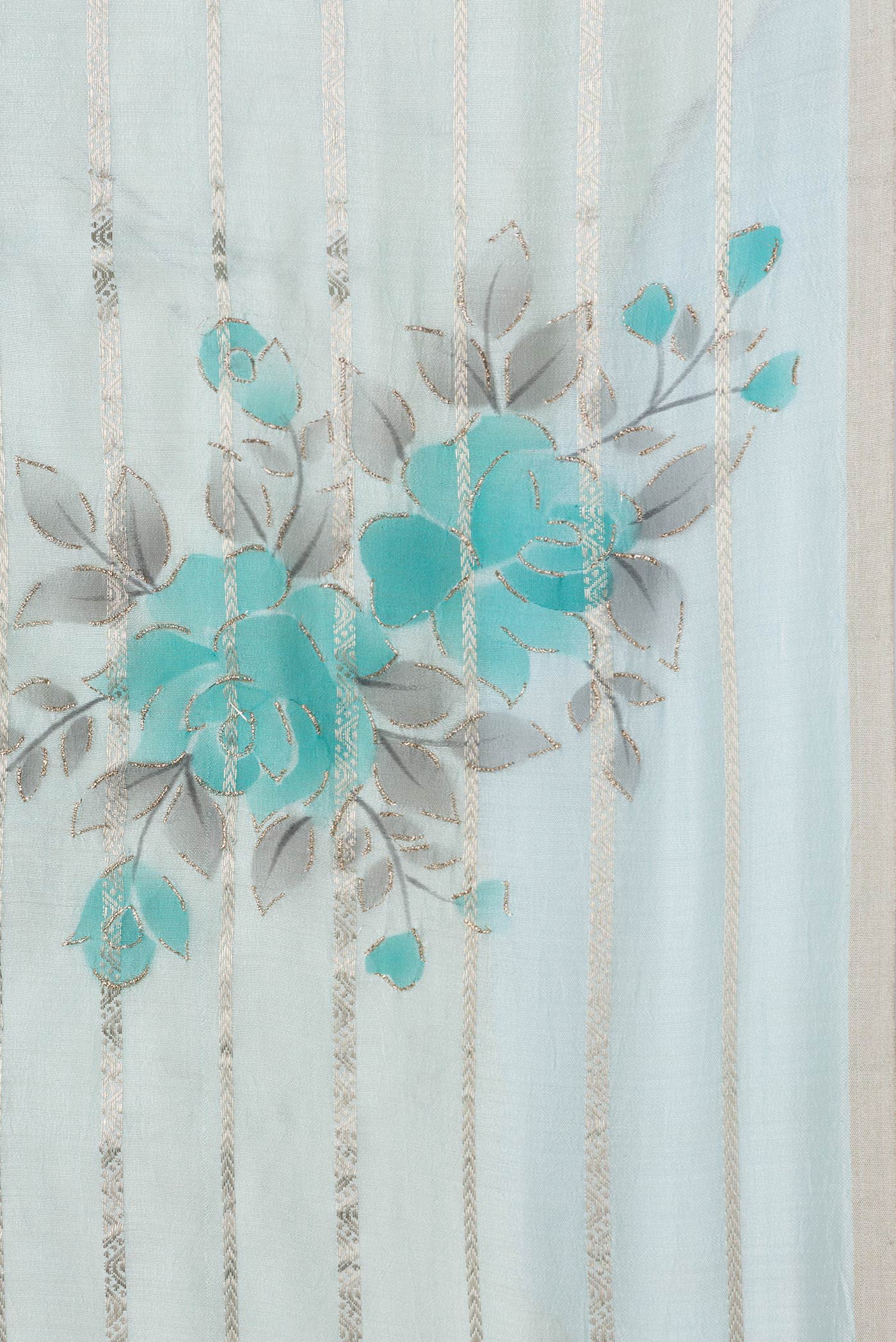 Sky Blue Tussar Silk Saree - Image 3