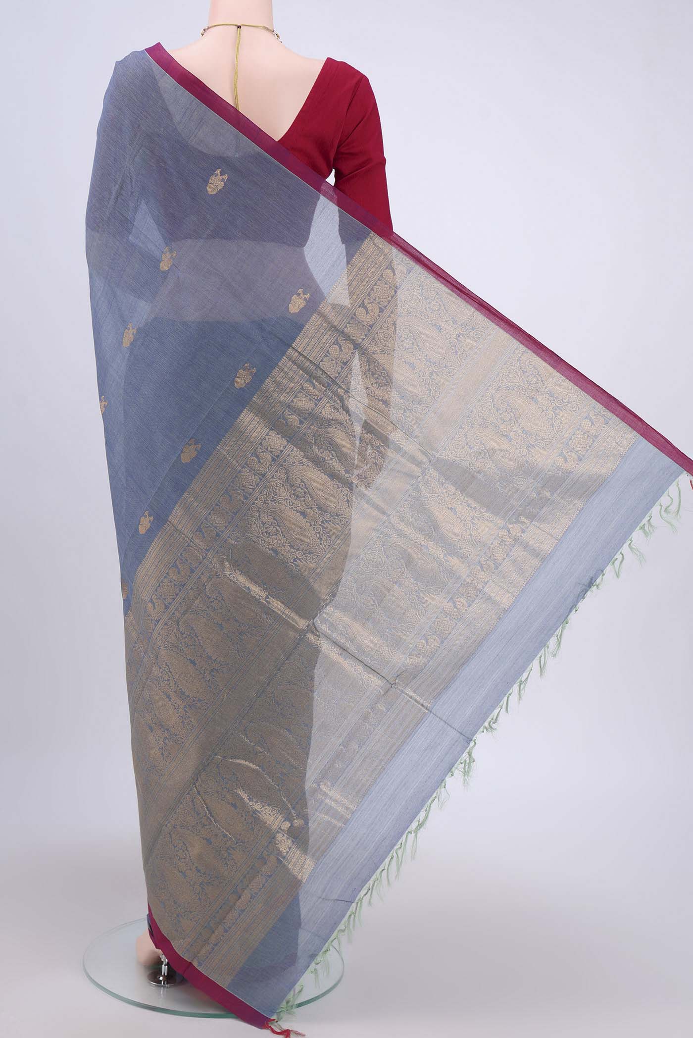 Sky Blue Kanchi Cotton Saree - Image 3