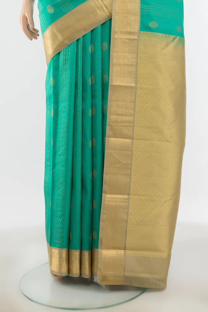 Turquoise Kanchipuram Silk Saree - Image 3