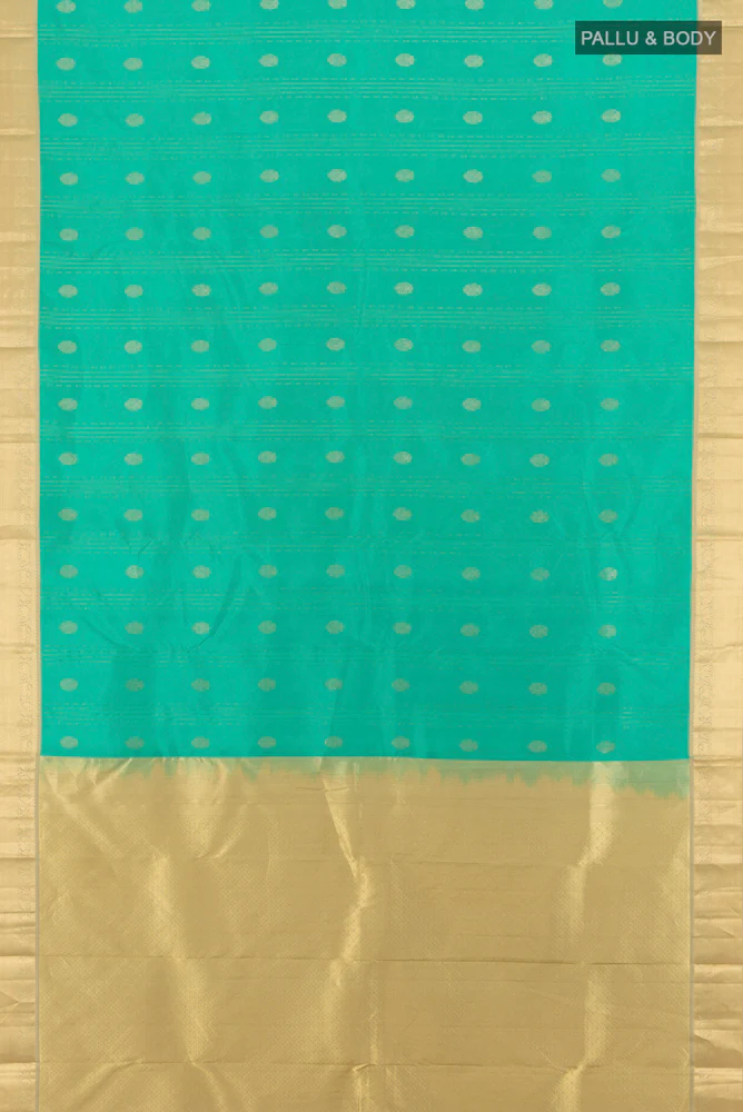 Turquoise Kanchipuram Silk Saree - Image 5