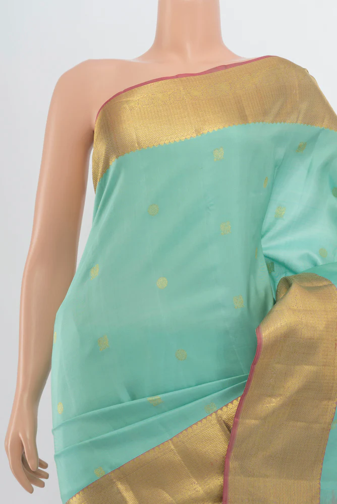 Sky Blue Kanchipuram Silk Saree - Image 2