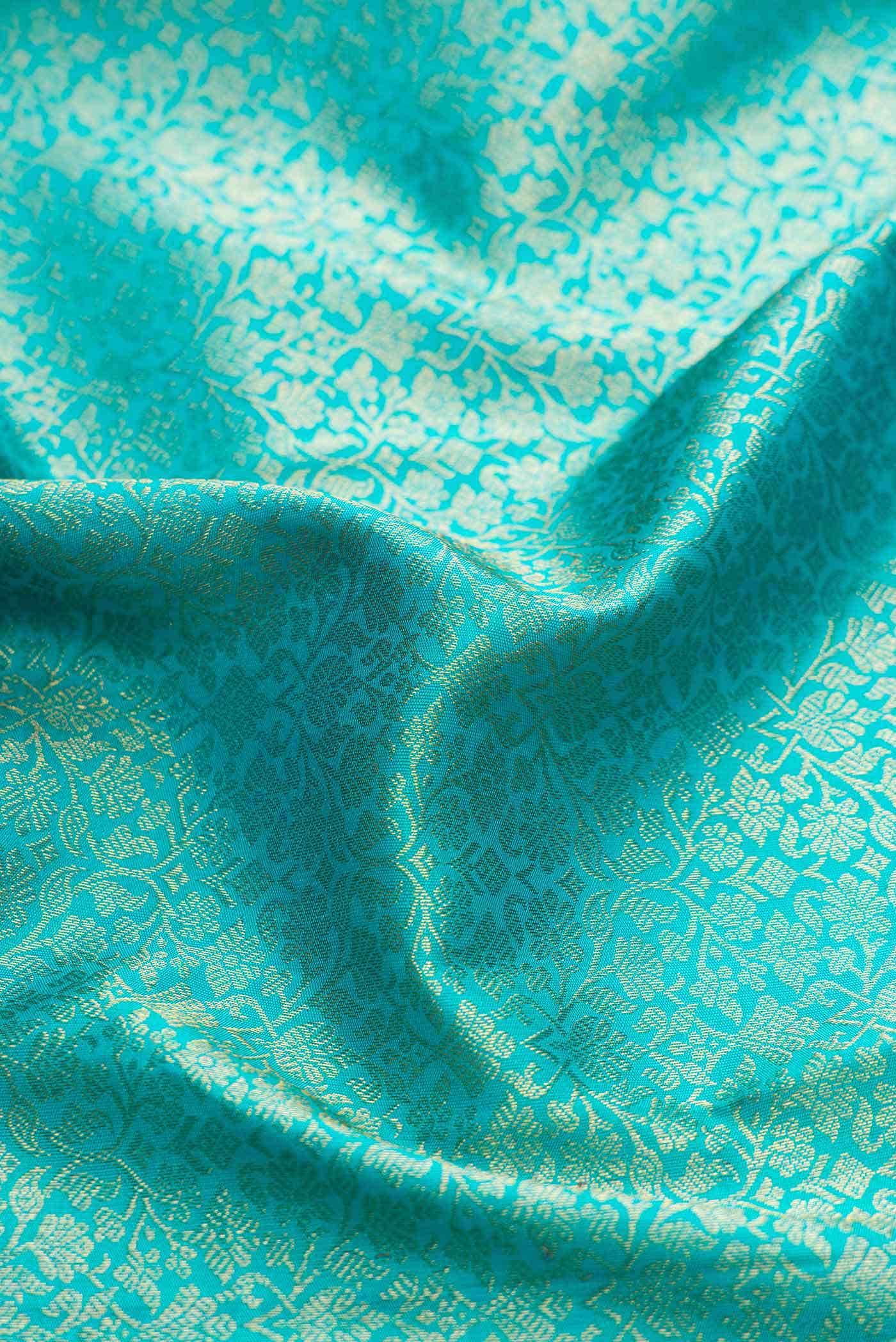 Pure Silk Pure Zari Sky Blue Kanjivaram Saree - Image 3