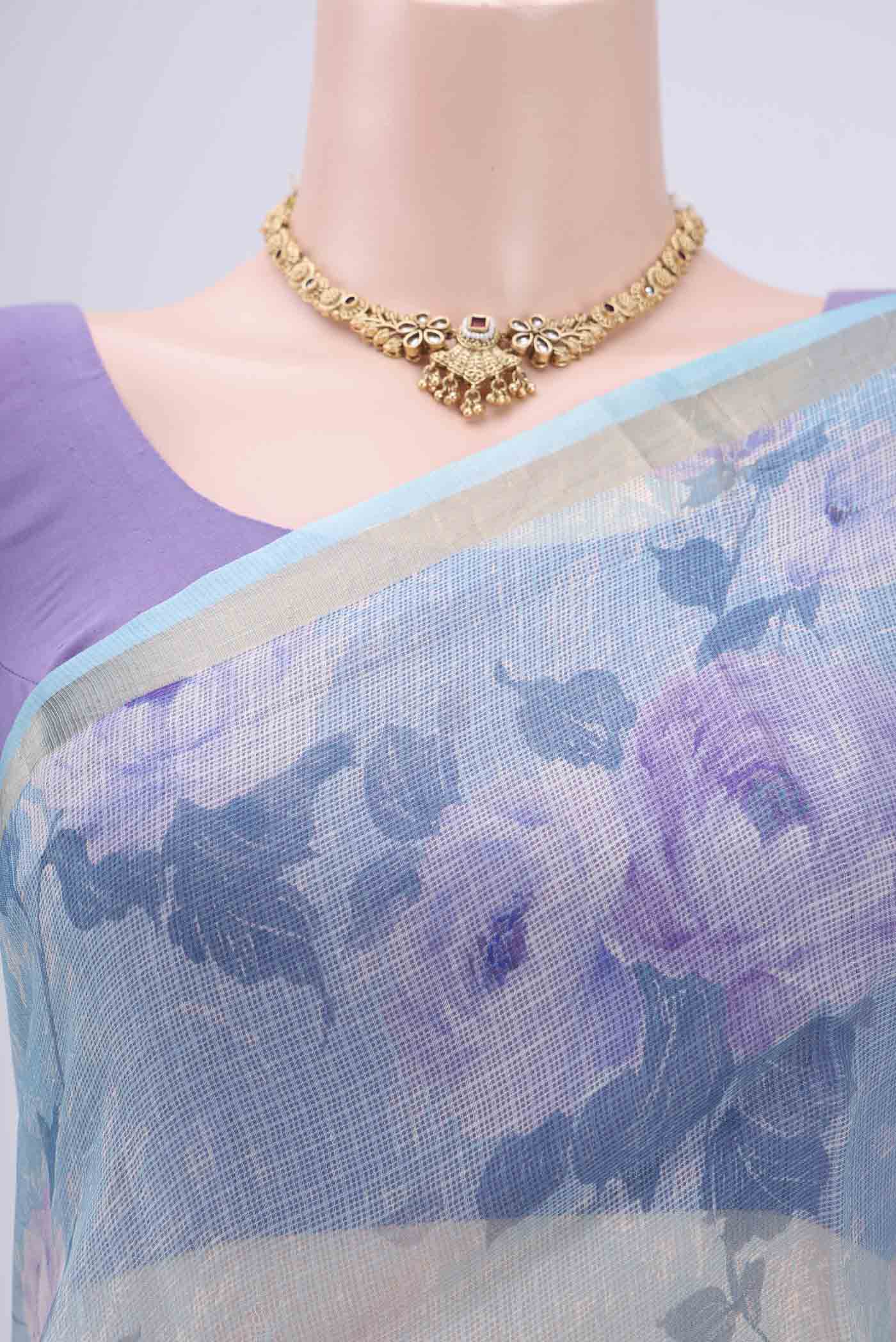 Sky Blue Kota Silk Saree - Image 2