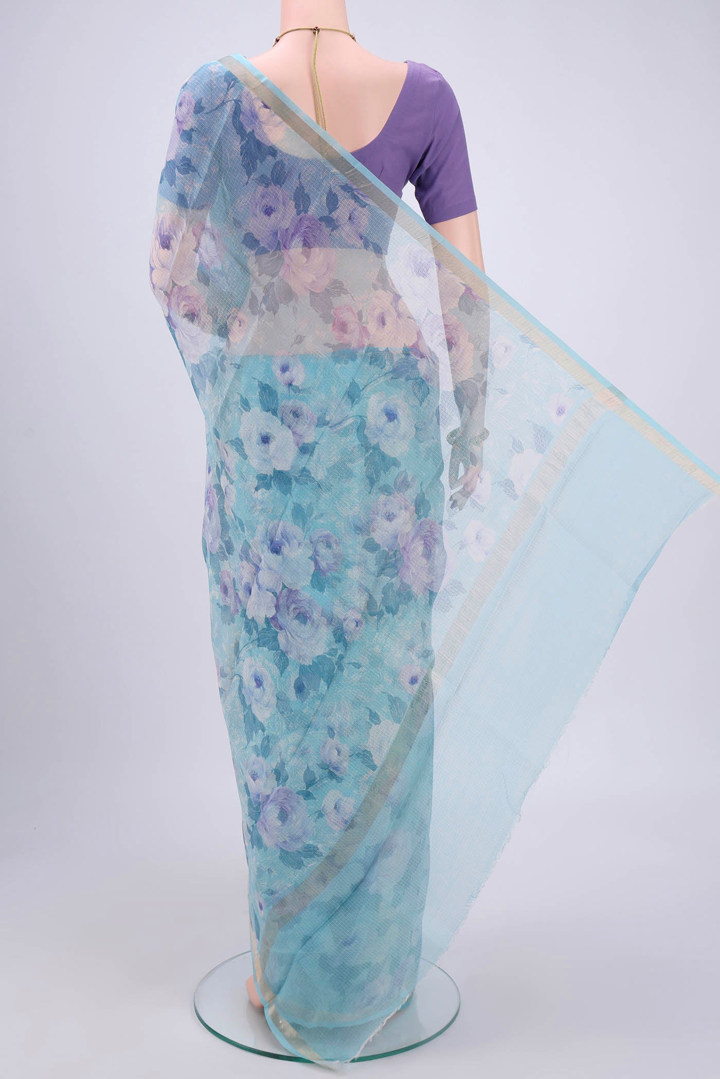 Sky Blue Kota Silk Saree - Image 3