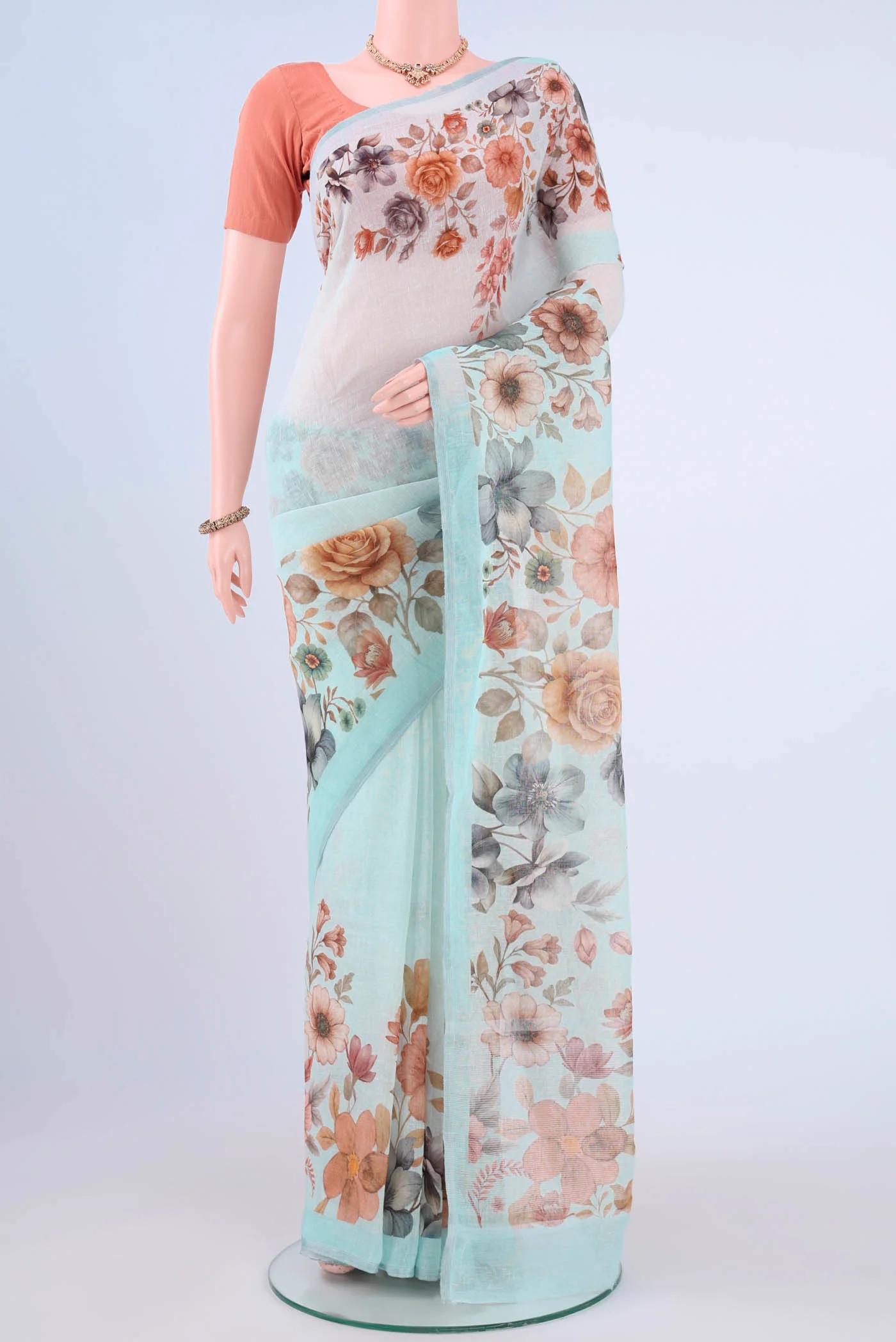 Sky Blue Linen Saree