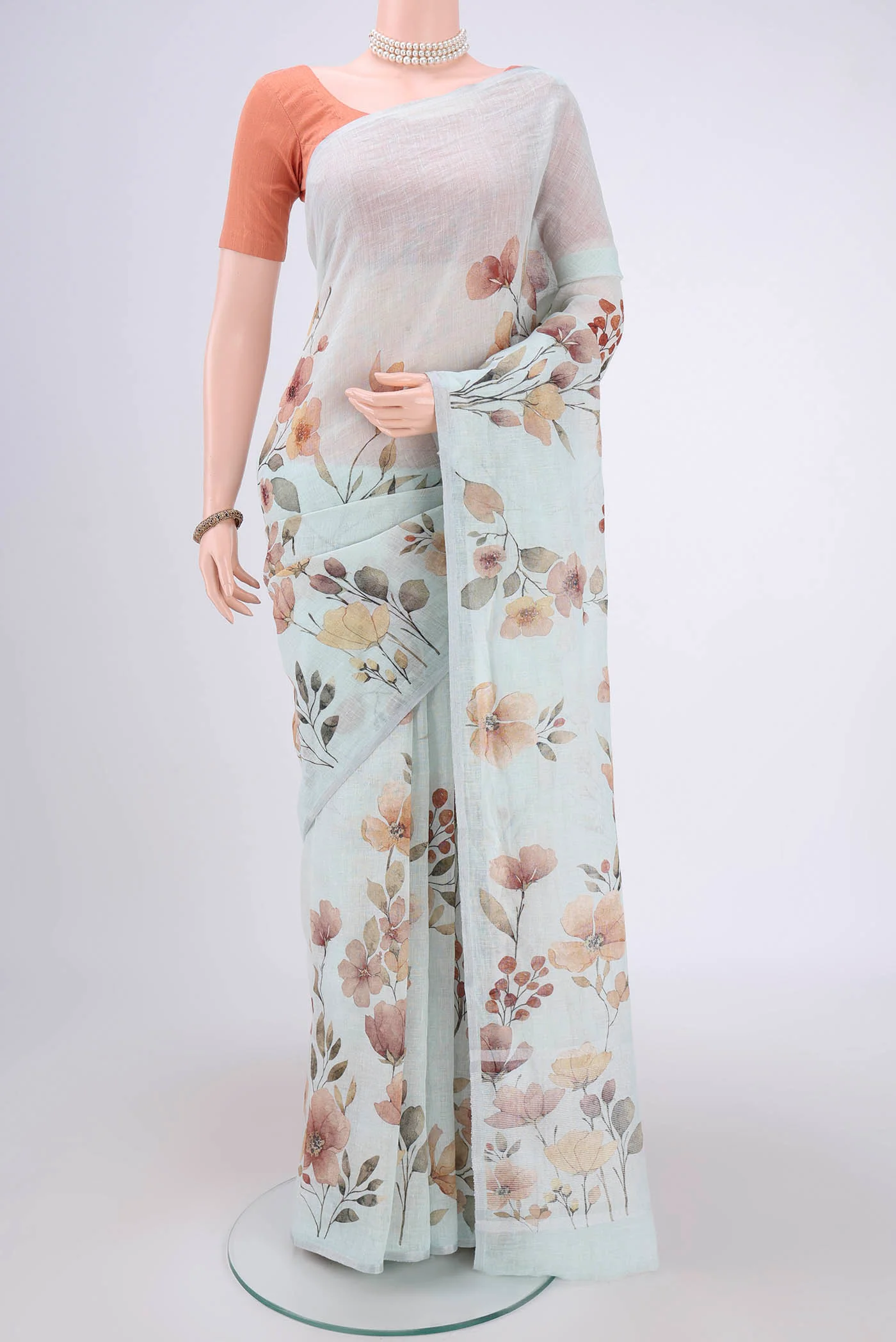 Sky Blue Linen Saree