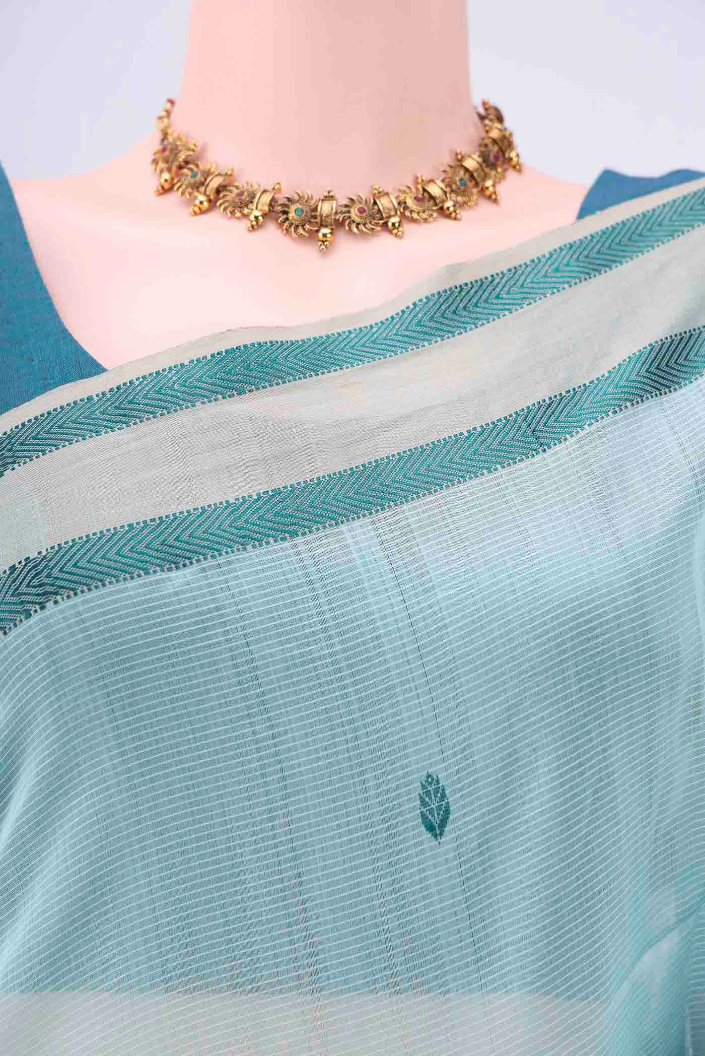 Sky Blue Maheshwari Silk Cotton Saree - Image 2