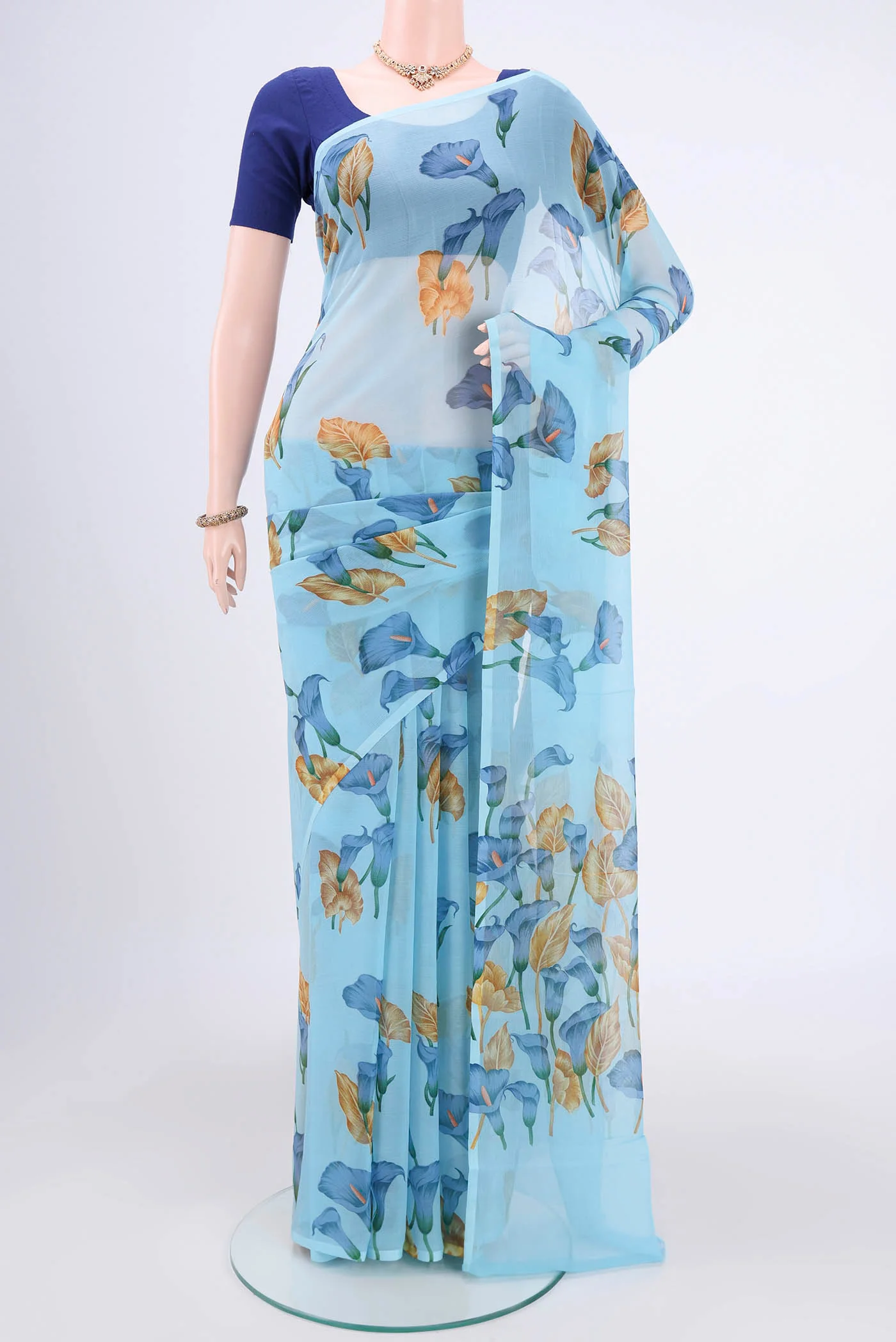 Sky Blue Mysore Chiffon Saree