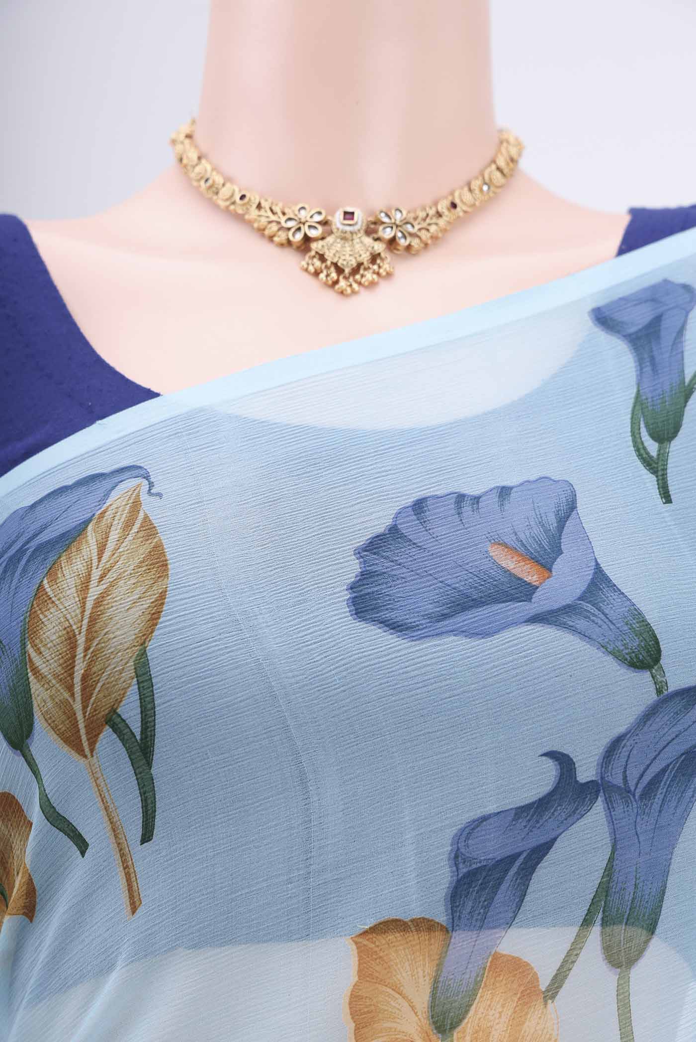Sky Blue Mysore Chiffon Saree - Image 2