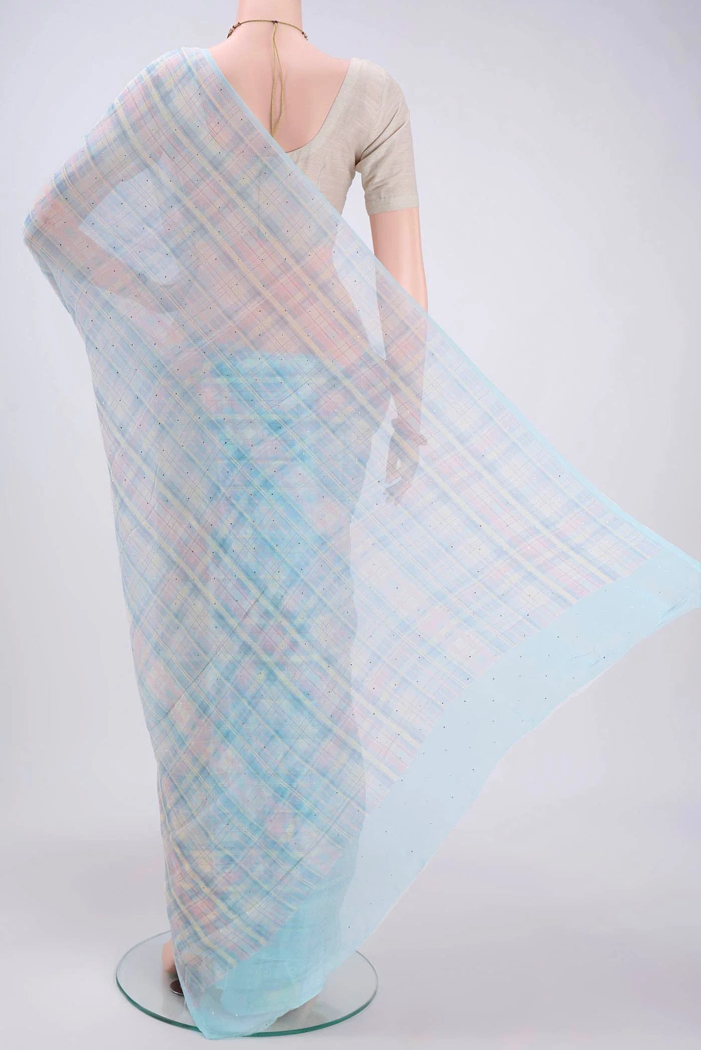 Light Blue Mysore Chiffon Saree - Image 3
