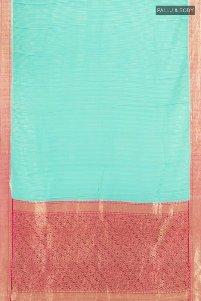 Light Blue Mysore Crepe Saree - Image 5