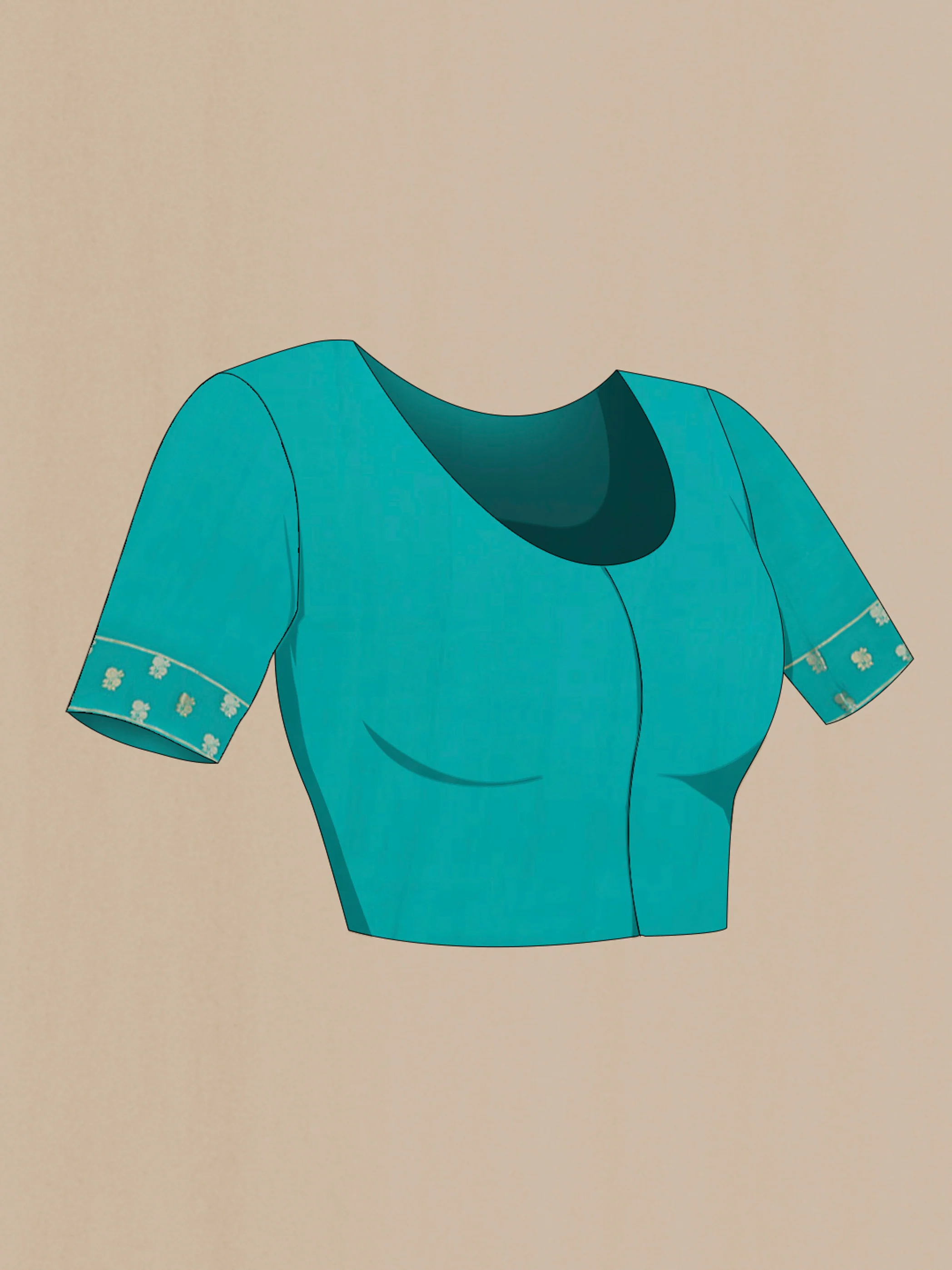 Turquoise Mysore Crepe Saree - Image 4