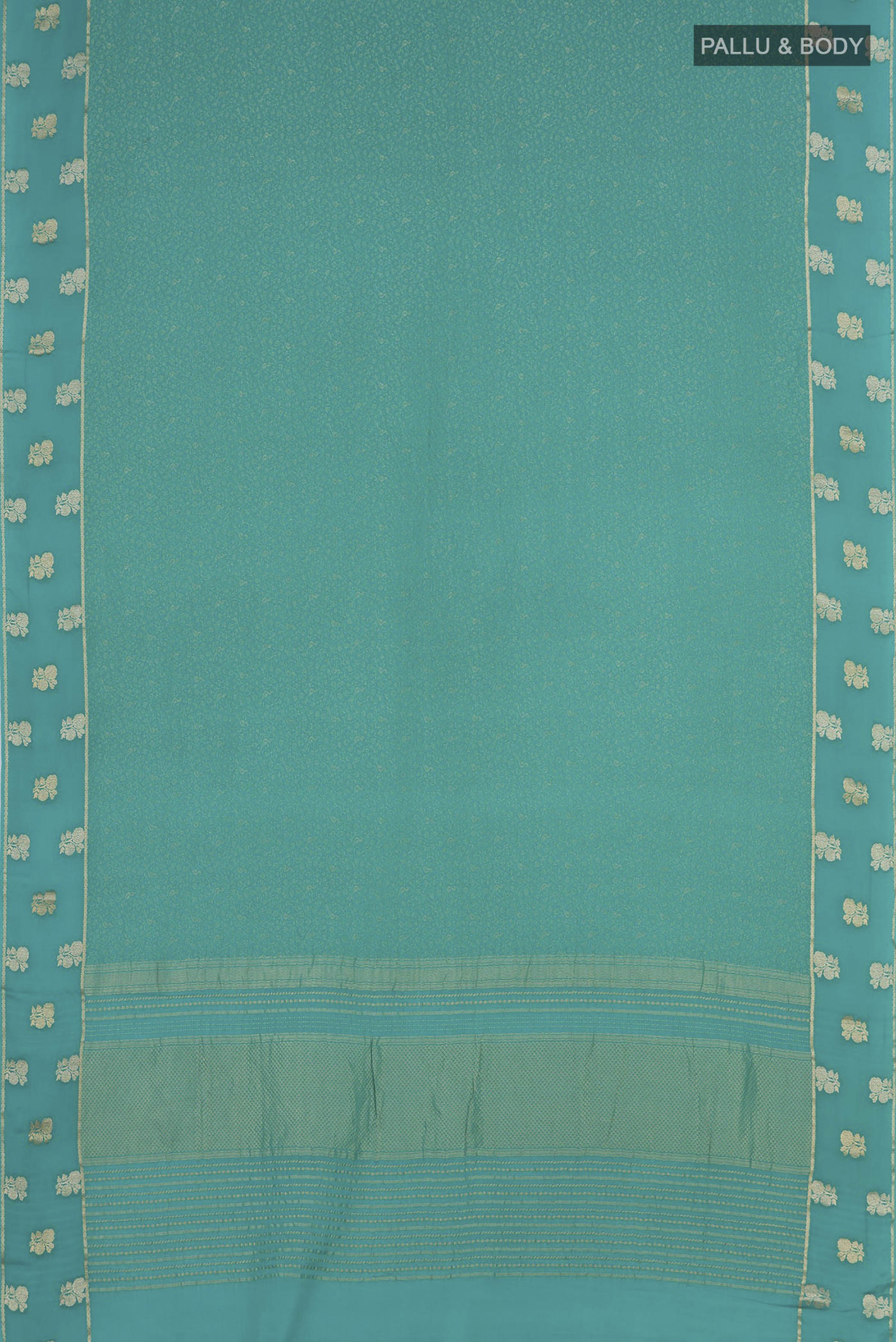 Turquoise Mysore Crepe Saree - Image 5
