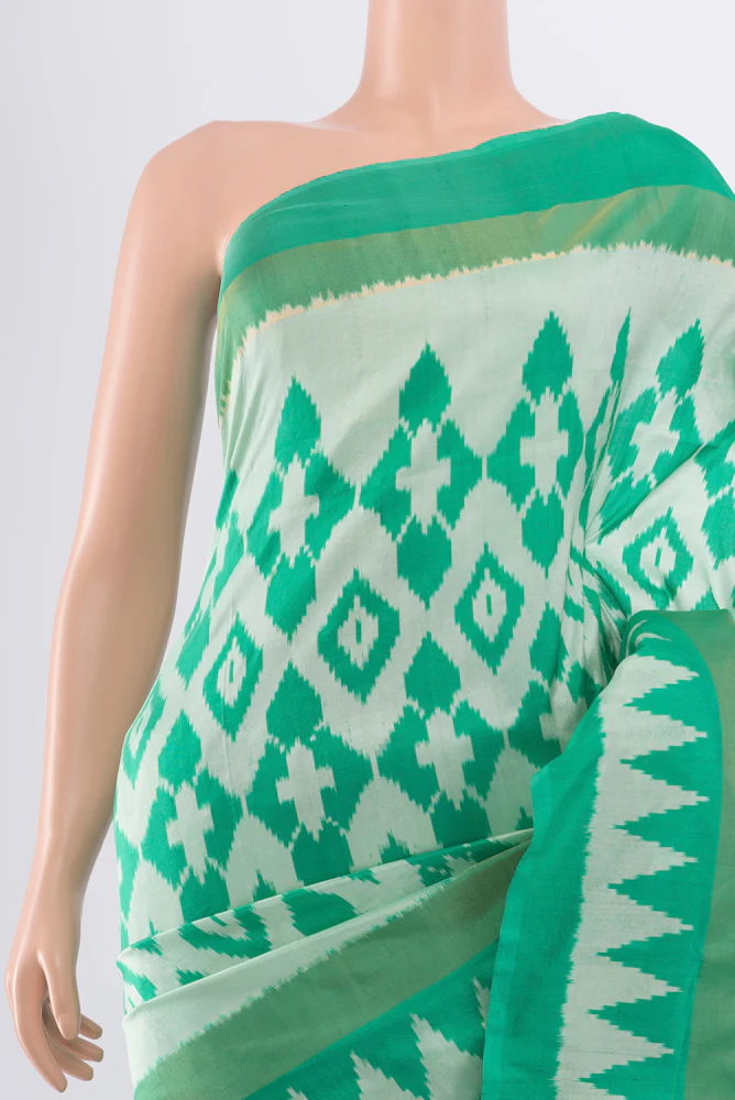 Off White Pochampally Silk Saree - Image 2