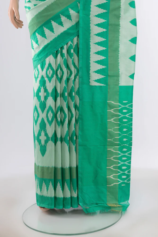 Off White Pochampally Silk Saree - Image 3