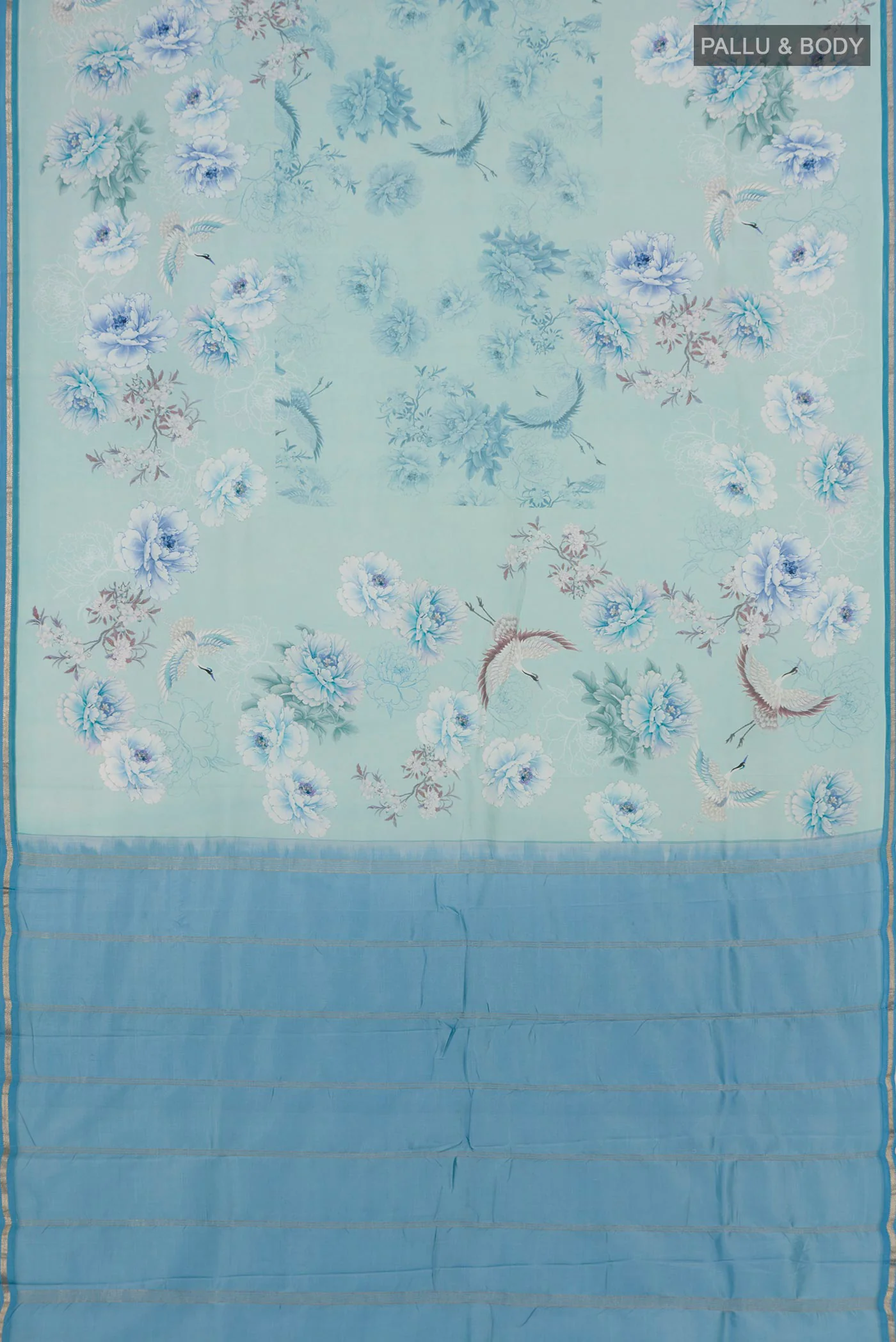 Light Blue Printed Silk Saree - Image 5