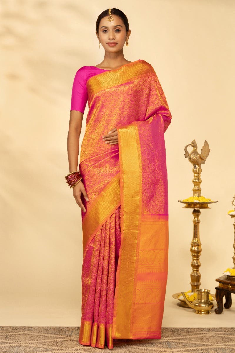 Sundiri-Pink Kanchipuram Silk Saree - Image 2