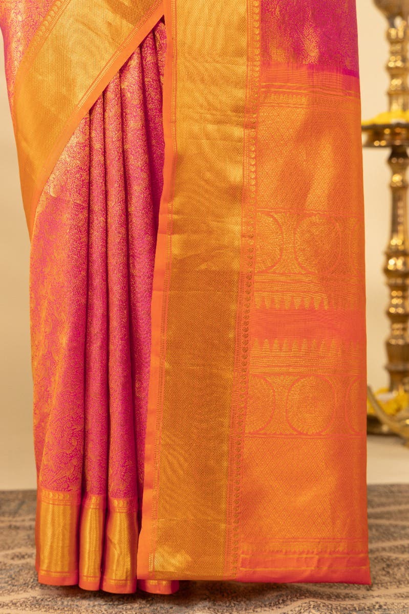 Sundiri-Pink Kanchipuram Silk Saree - Image 4