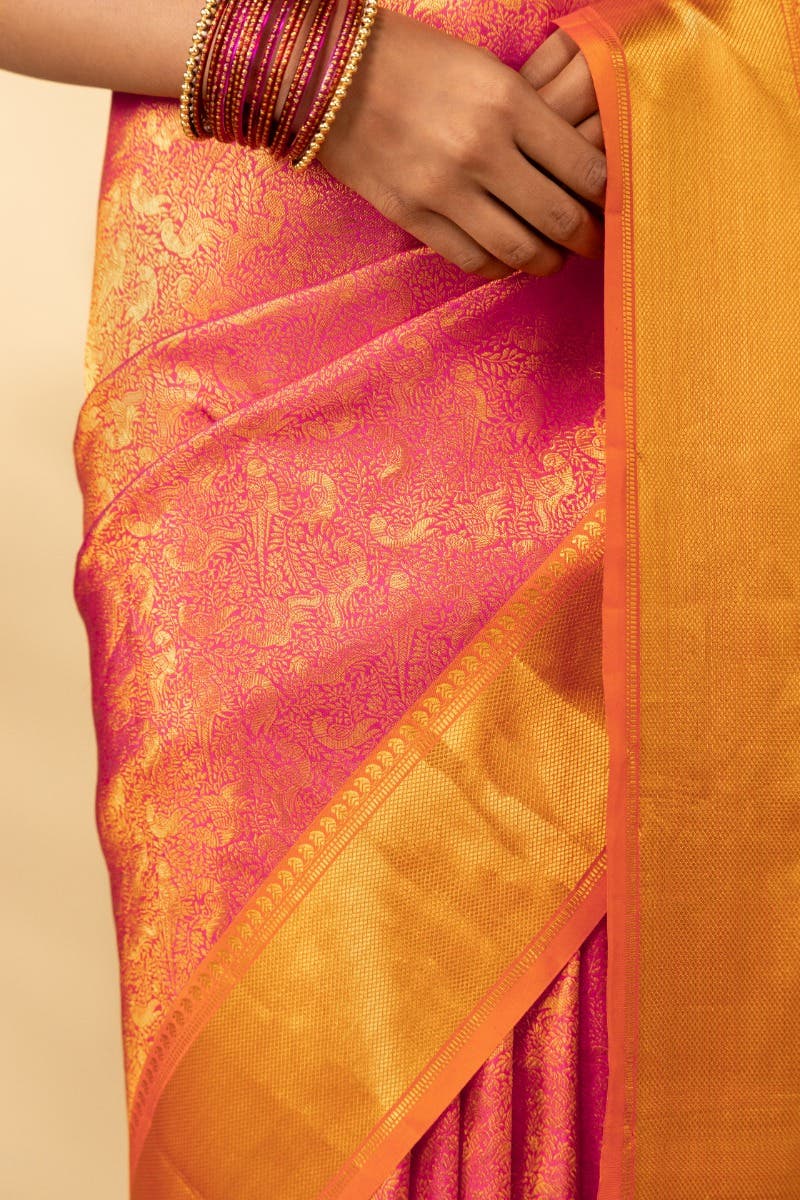 Sundiri-Pink Kanchipuram Silk Saree - Image 5