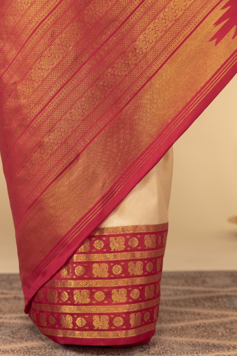 Suvarna-Off White Kanchipuram Silk Saree - Image 6
