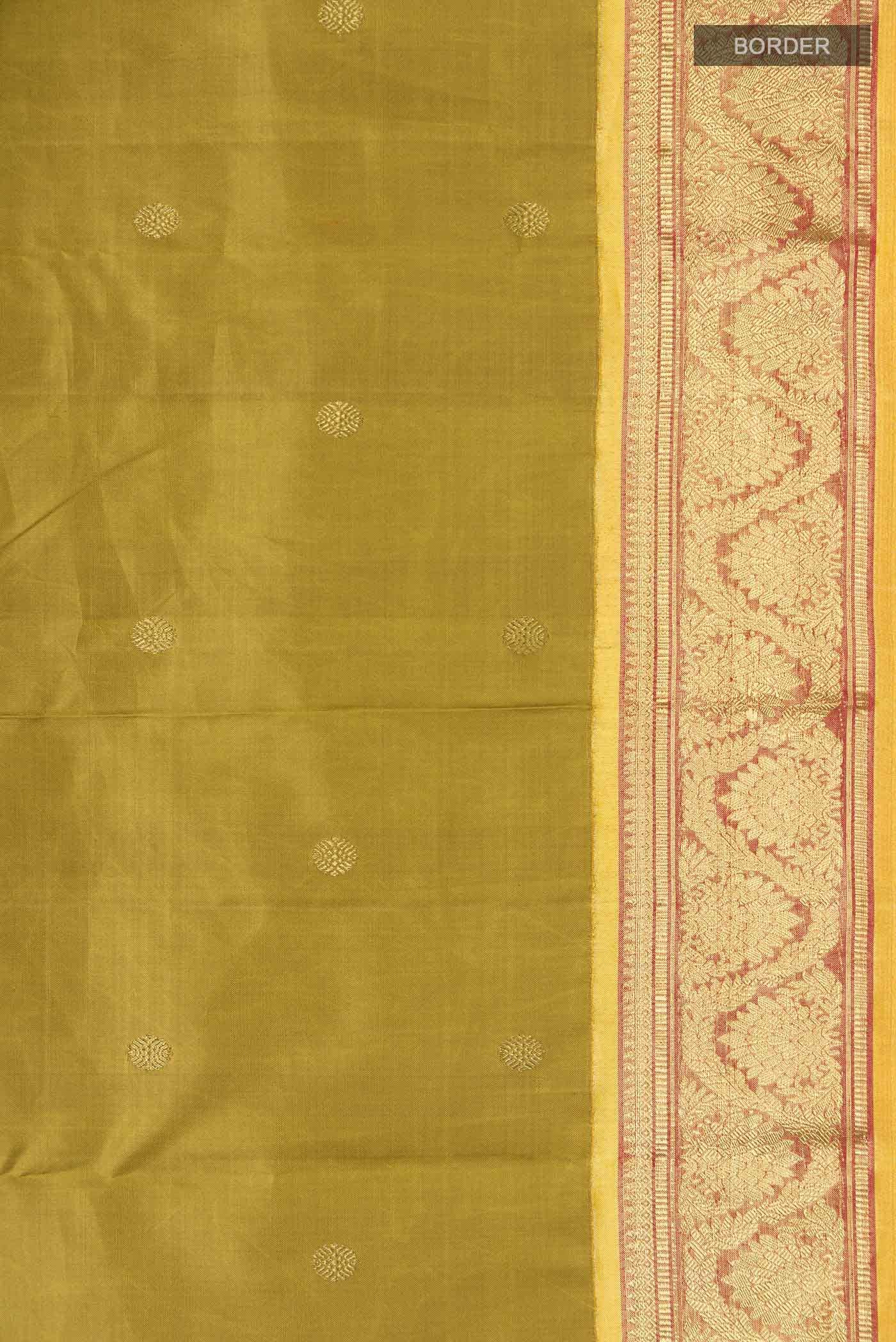 Suvarna-Pure Silk Pure Gold Zari Olive Green Kanchipuram Saree - Image 8