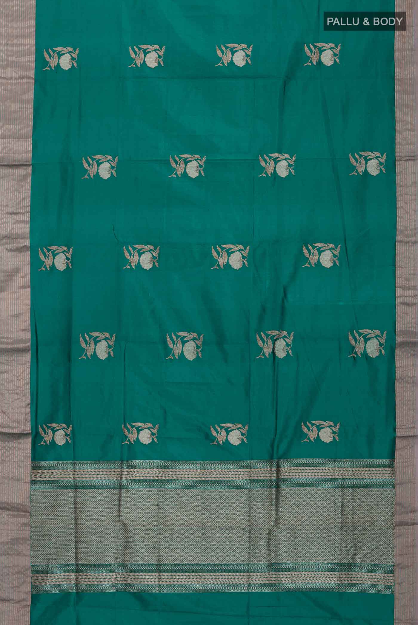 Teal Banarasi Katan Silk Saree - Image 6