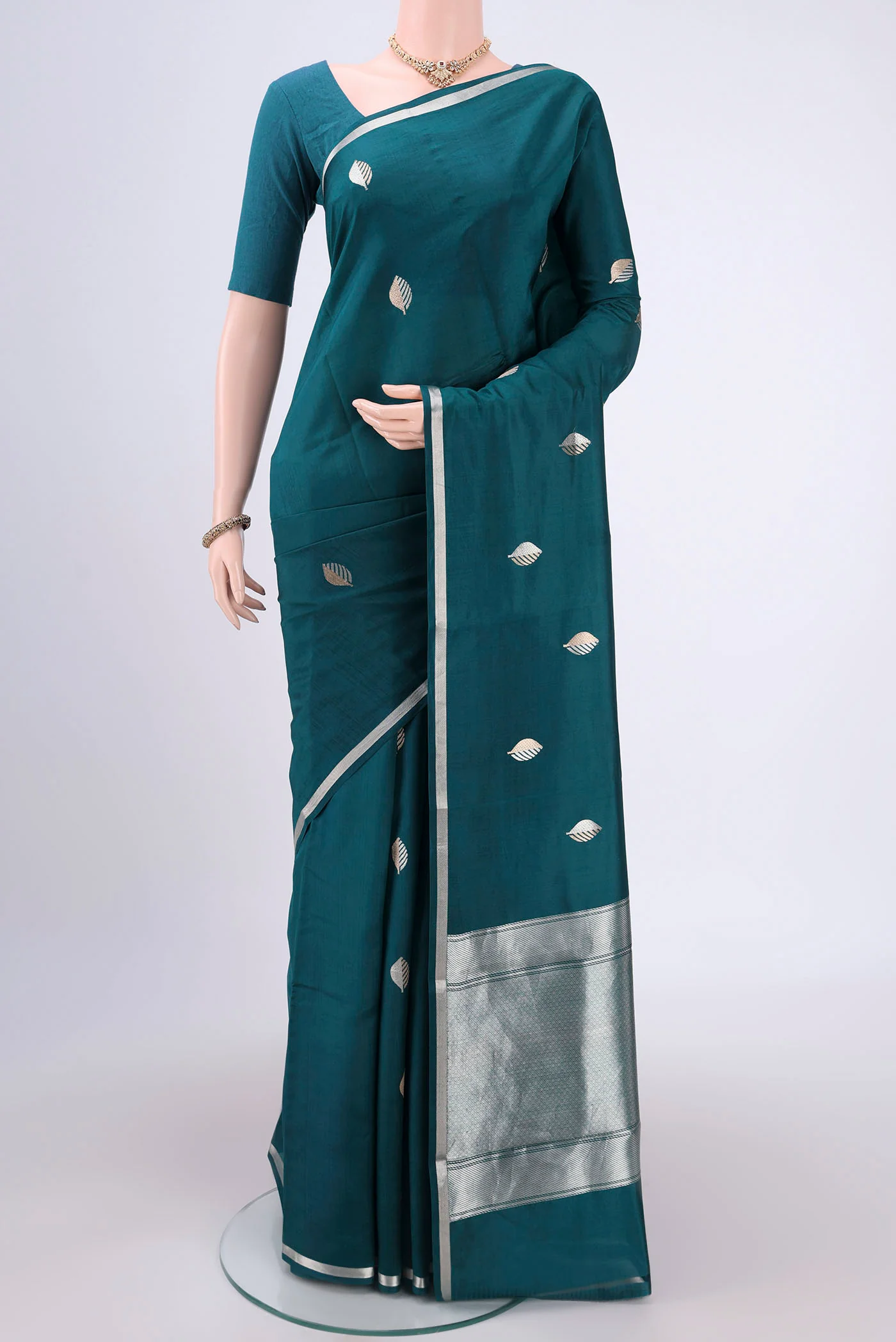 Teal Banarasi Katan Silk Saree