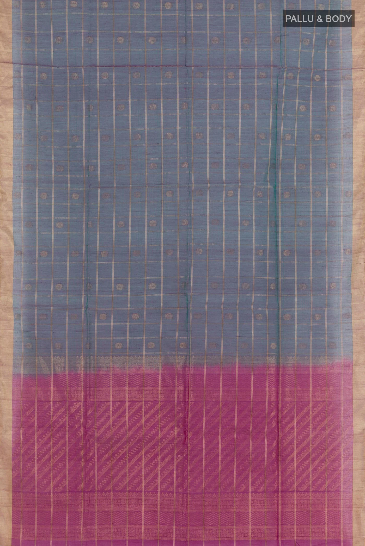 Blue with Pink Color Silk Cotton Saree - Image 3