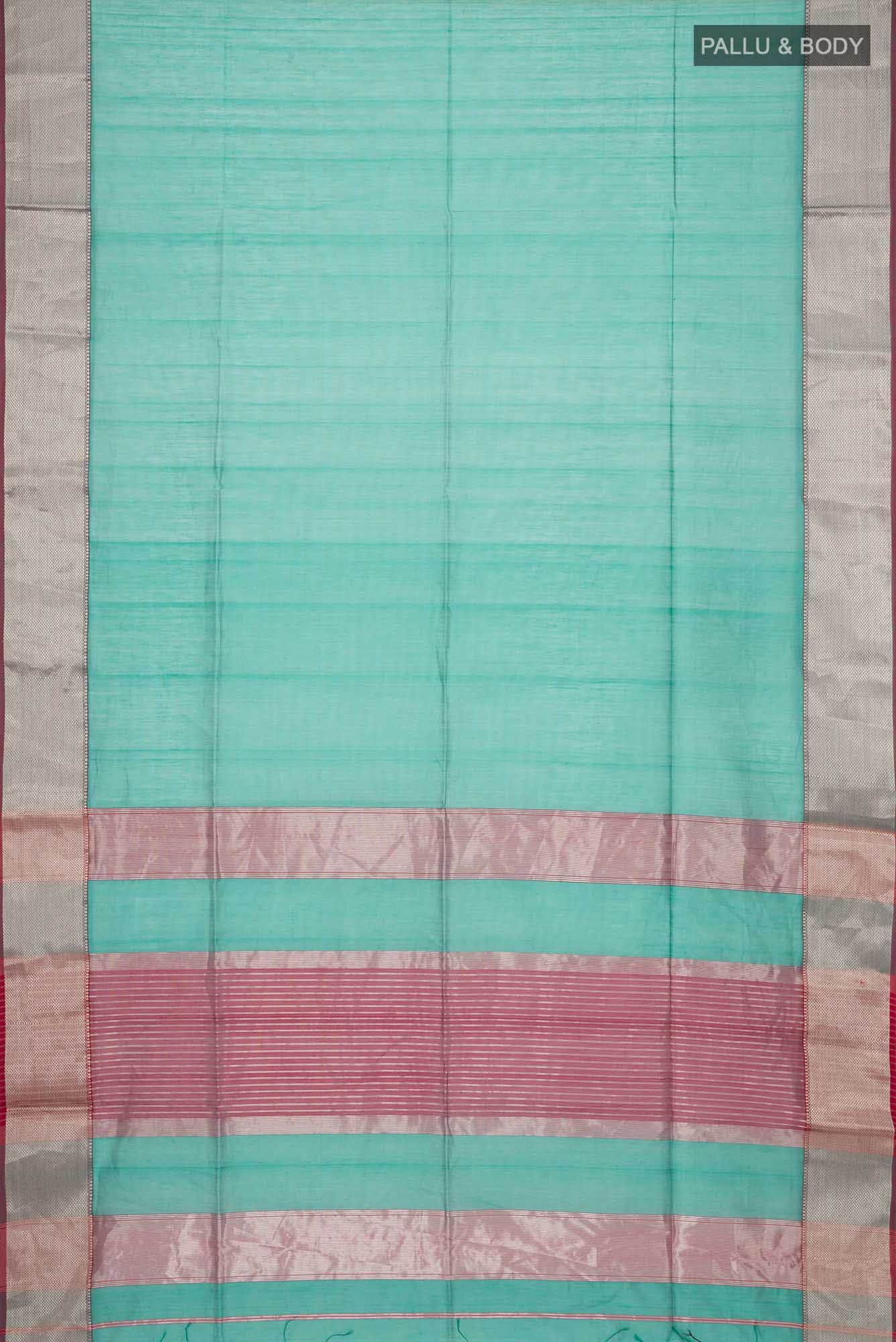 Teal Maheshwari Silk Cotton Saree - Image 2