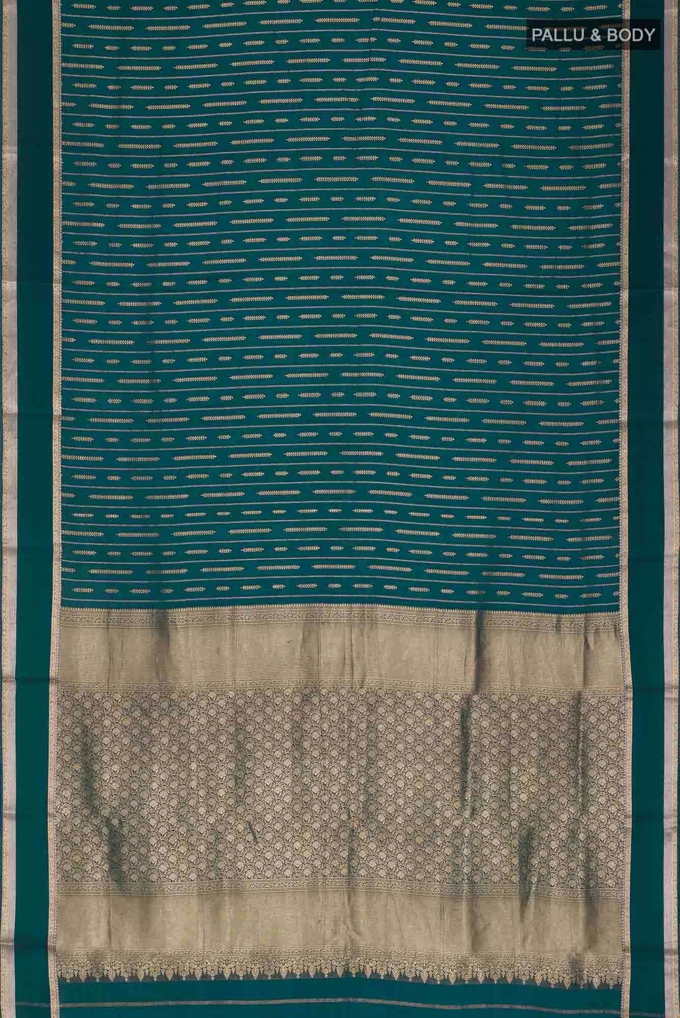 Teal Mysore Crepe Saree - Image 3