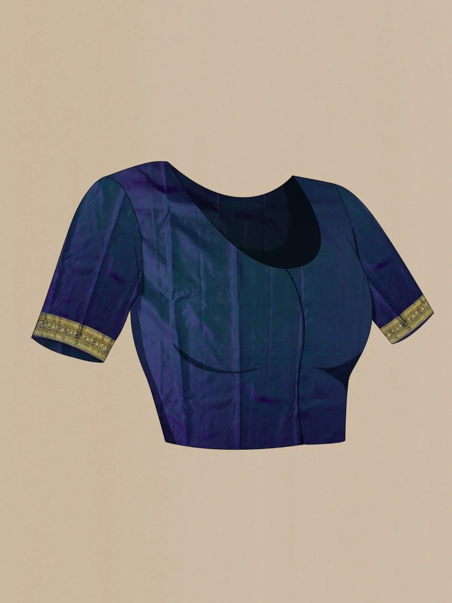 Thamarai-Blue Kanchipuram Silk Saree - Image 10