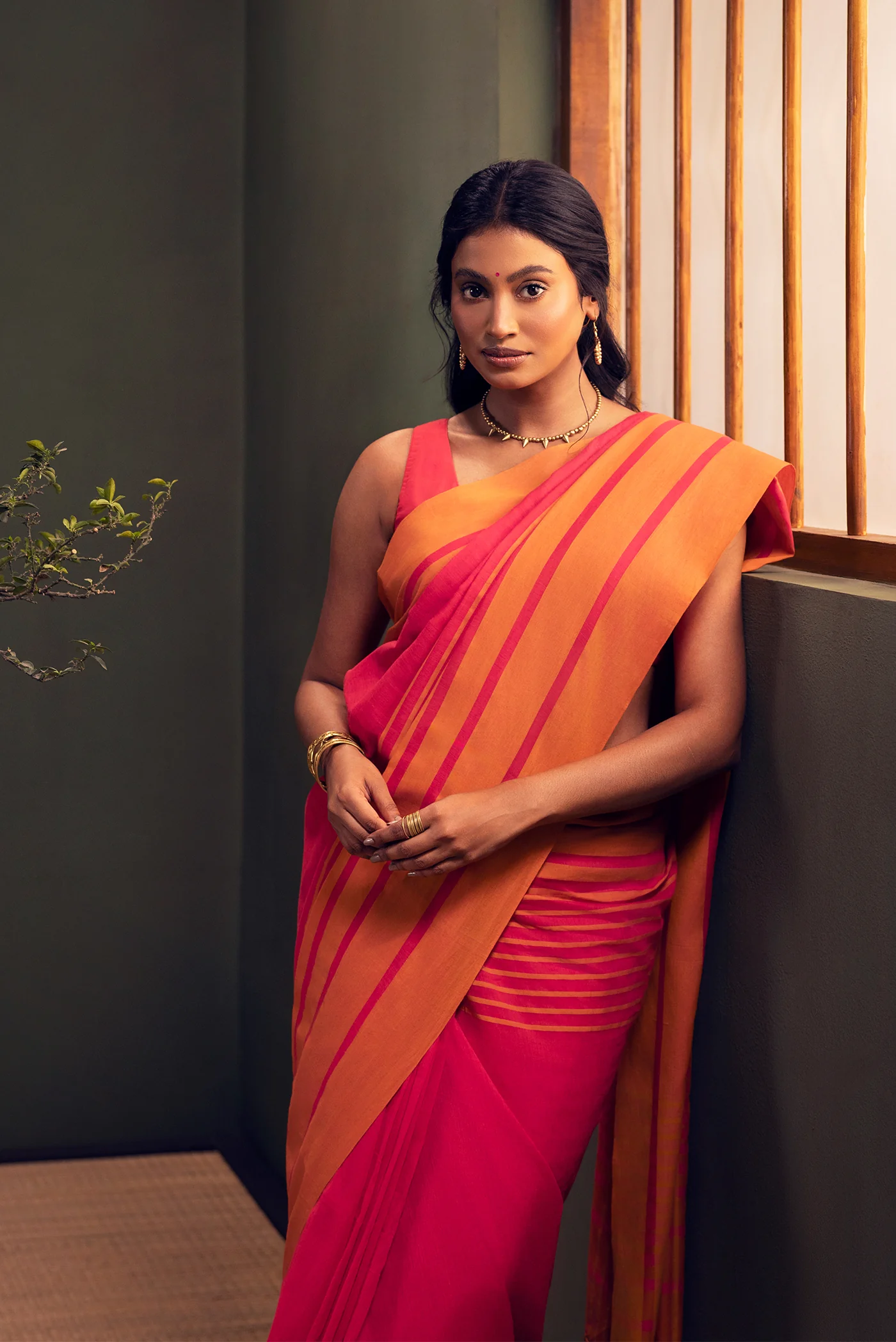 Titli-Crimson Red Cotton Saree