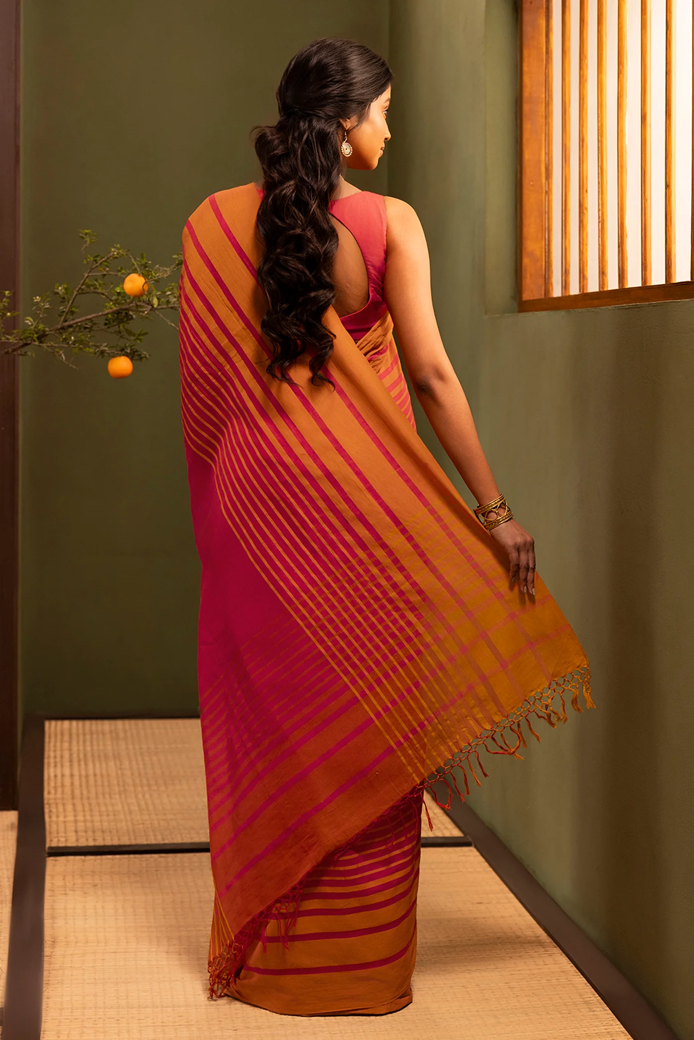 Titli-Crimson Red Cotton Saree - Image 6