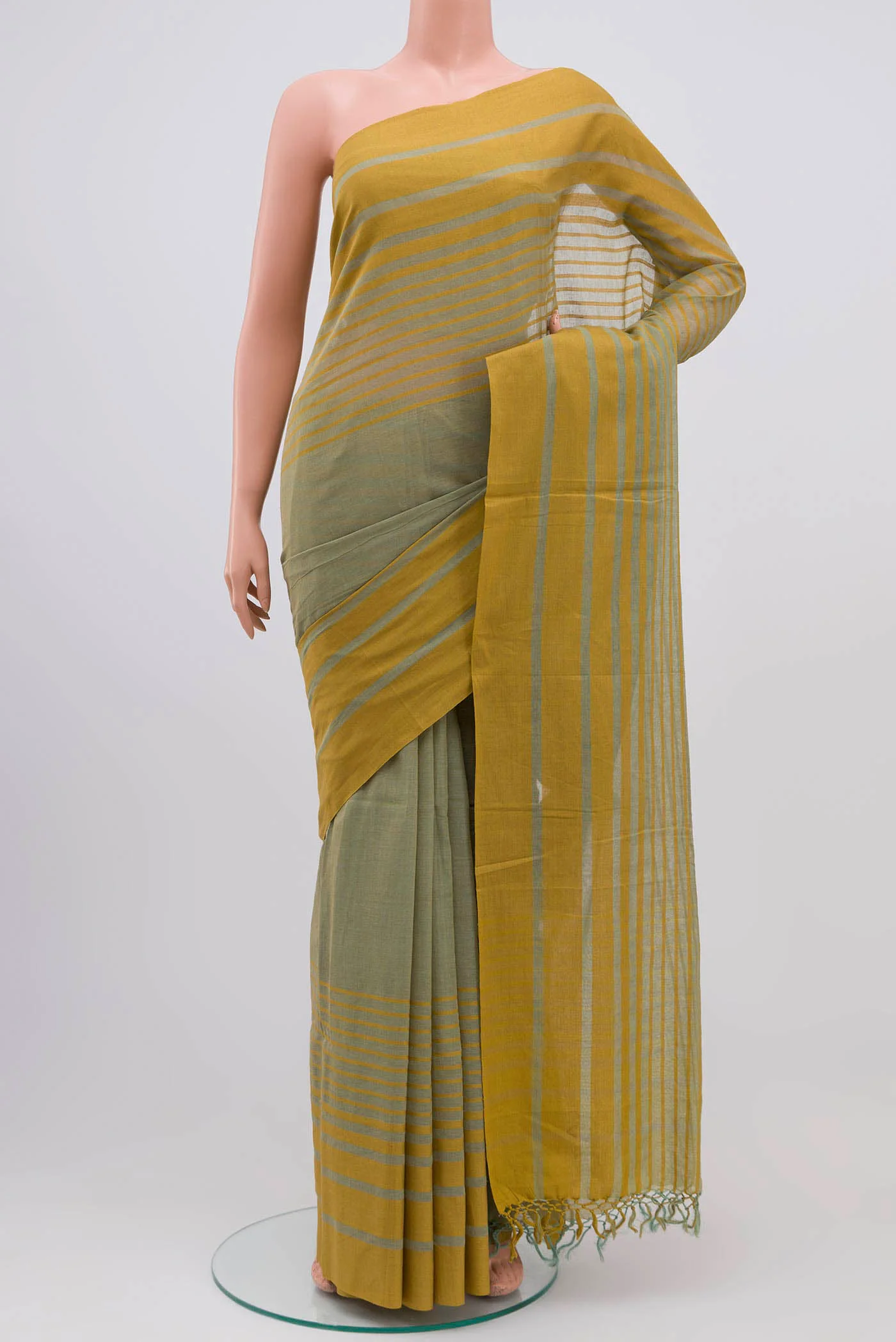 Titli-Olive Green Cotton Saree - Image 2