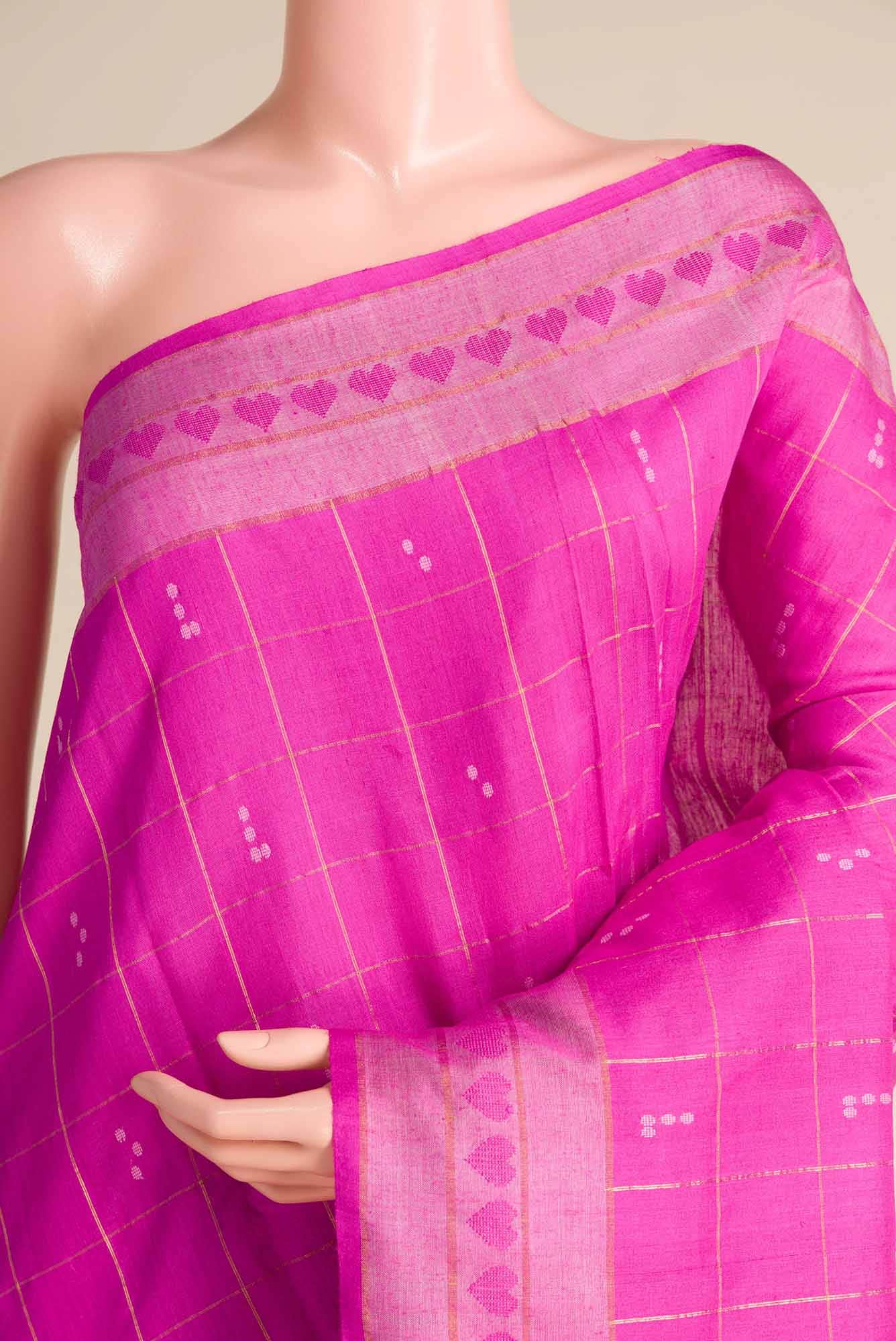 Touch of love-Pink Bhagalpuri Tussar Silk Saree - Image 3