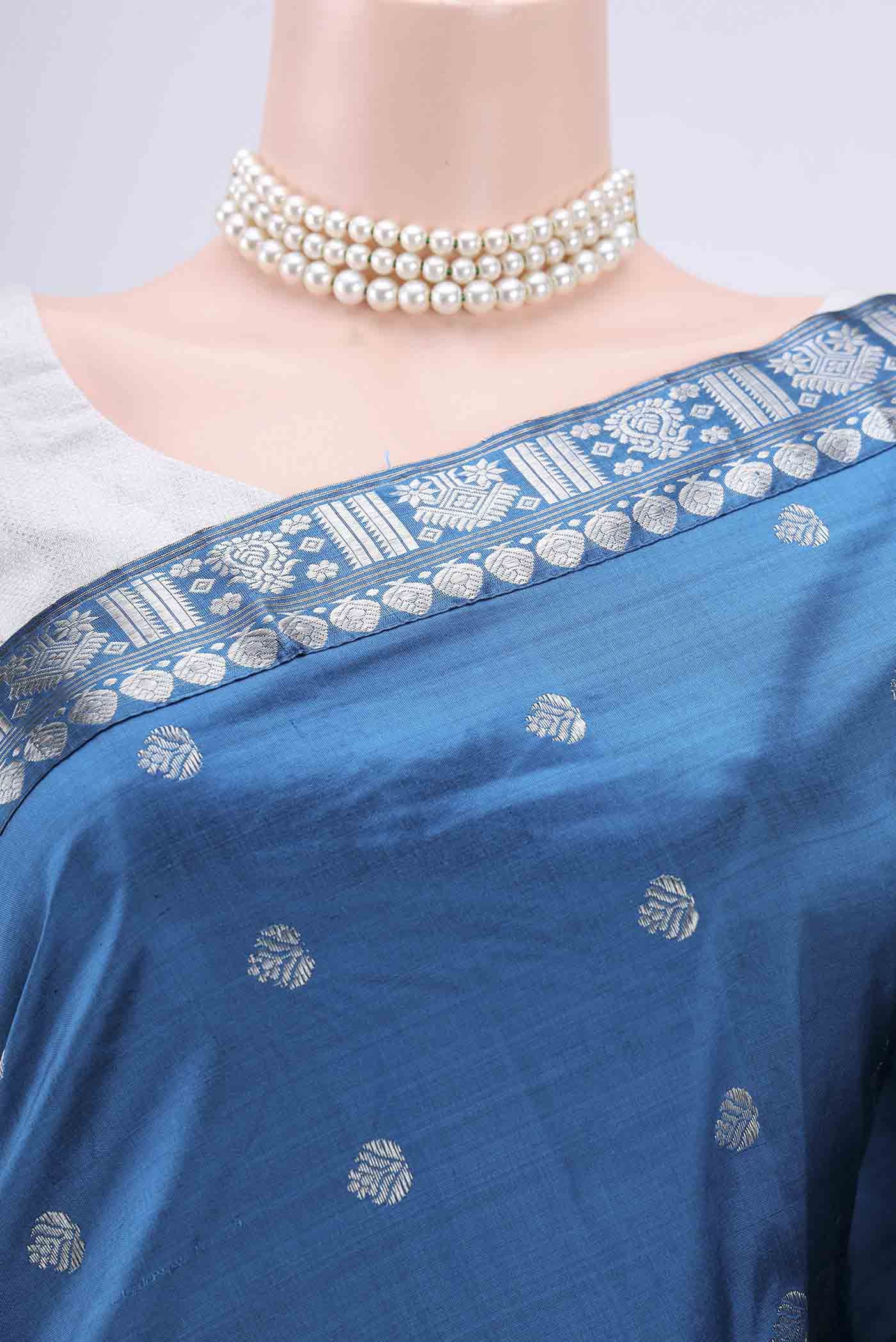 Blue Assam Silk Saree - Image 2