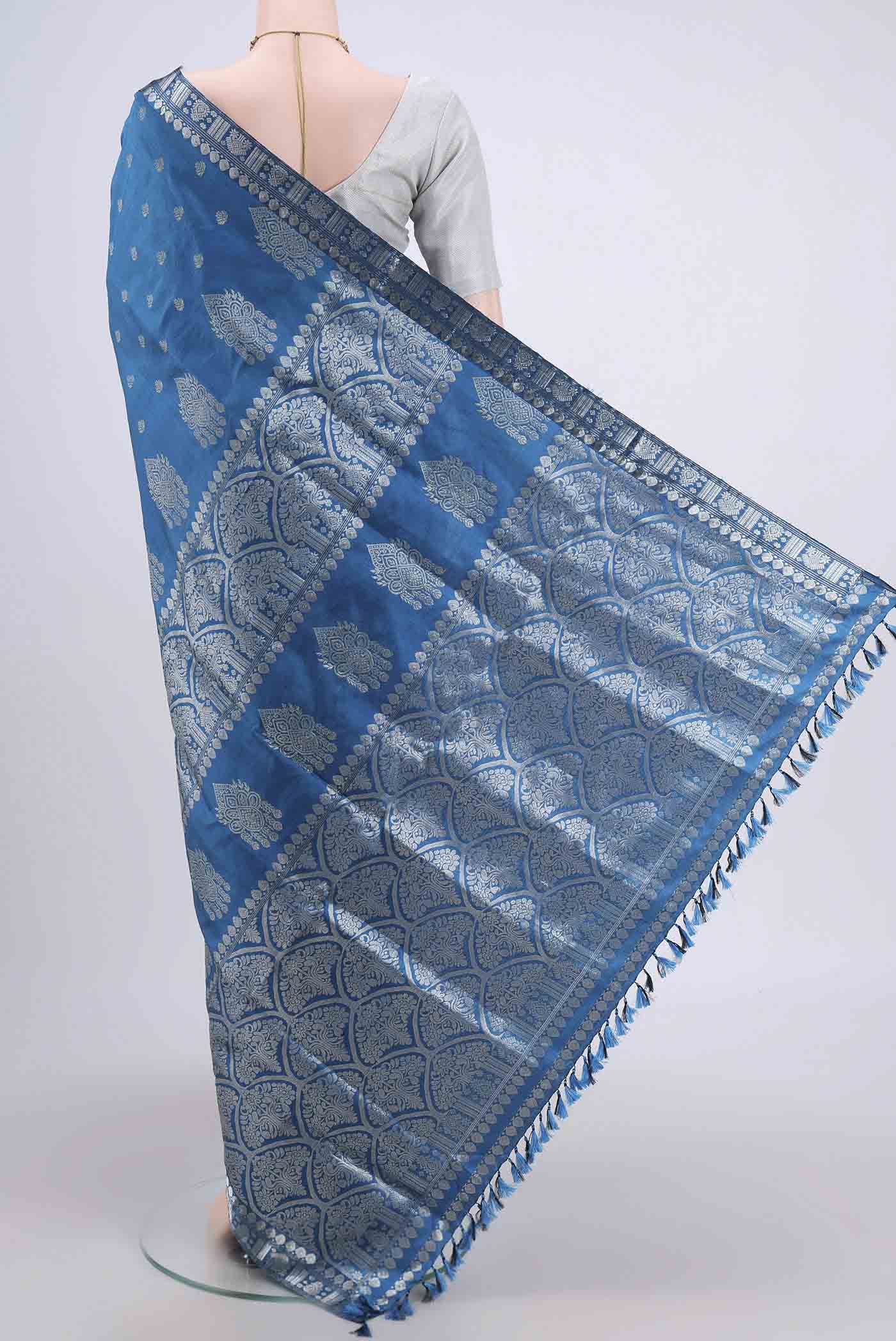 Blue Assam Silk Saree - Image 3
