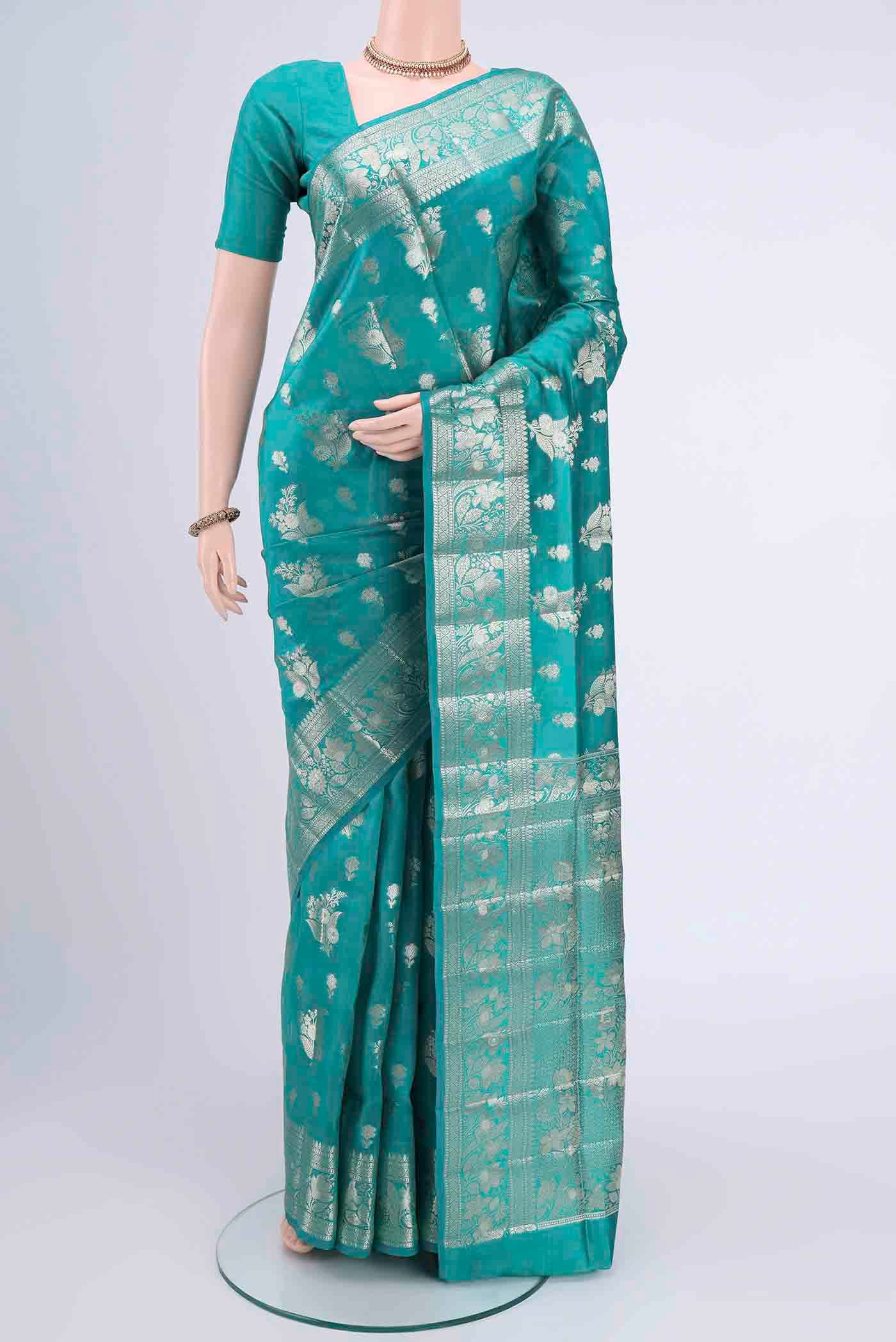 Turquoise Banarasi Raw Silk Saree
