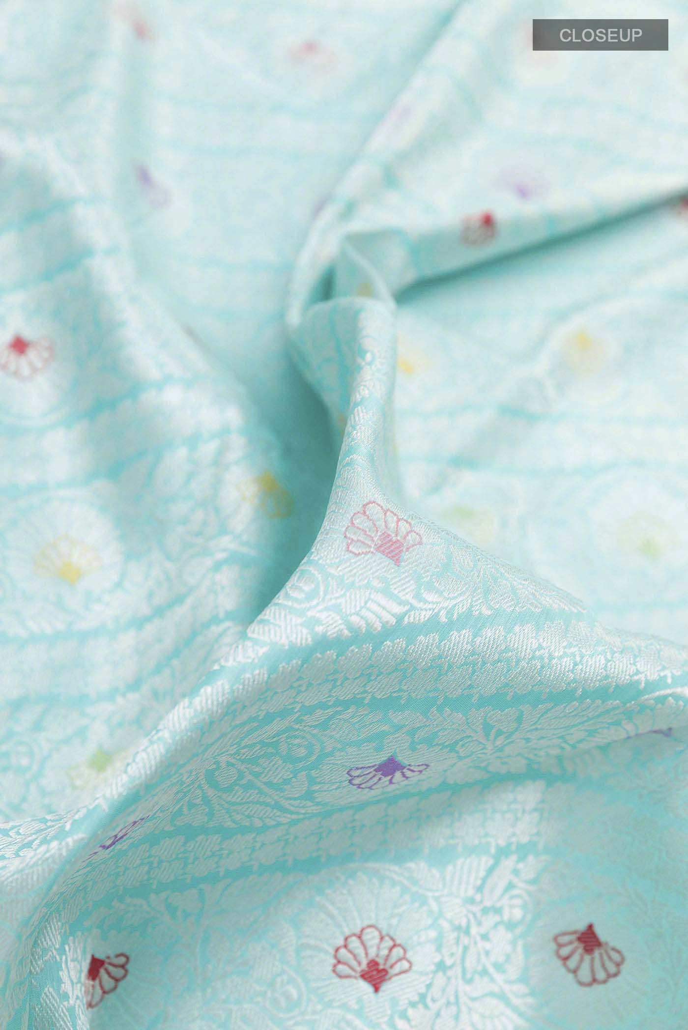 Sky Blue Banarasi Silk Saree - Image 2