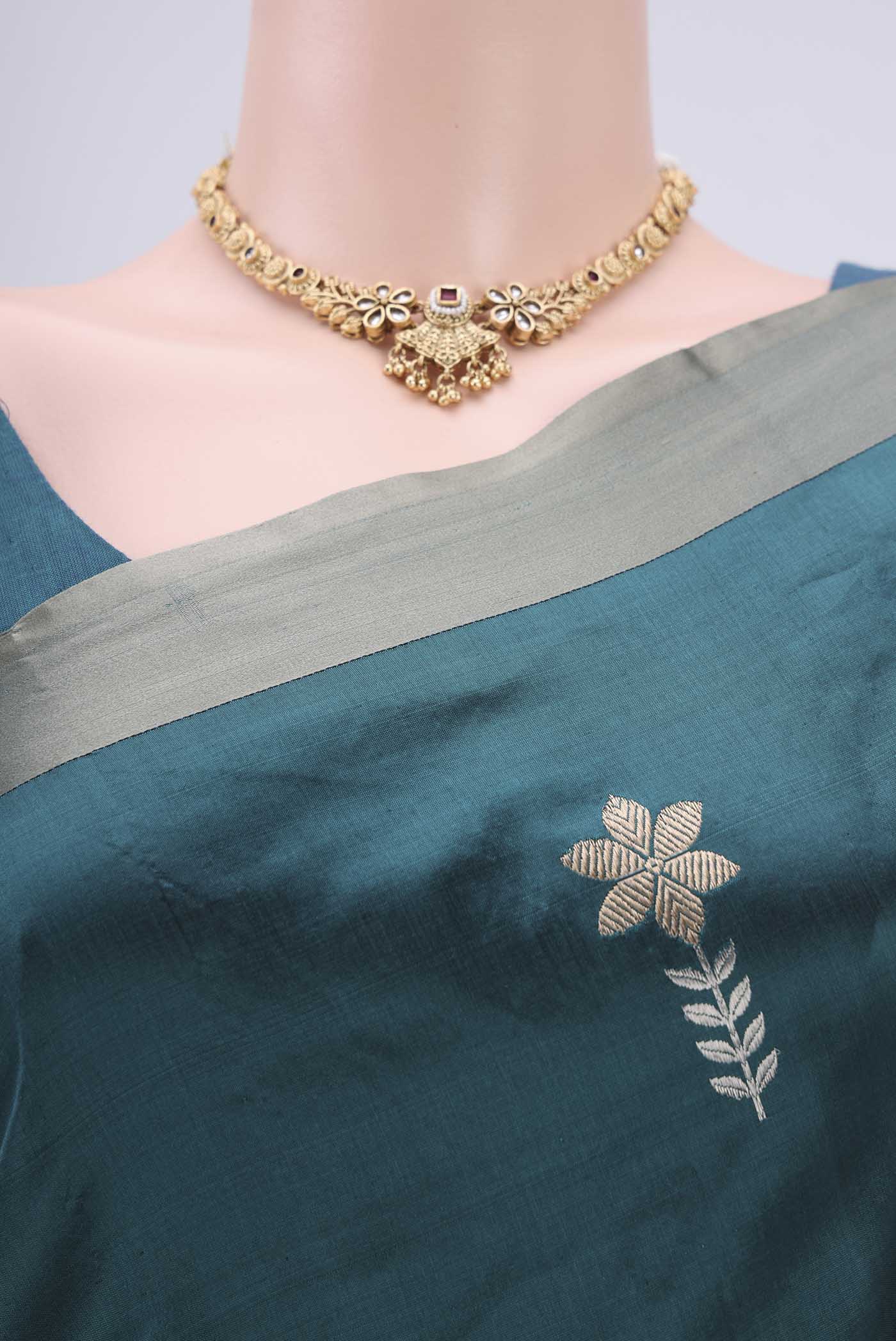 Blue Banarasi Katan Silk Saree - Image 2
